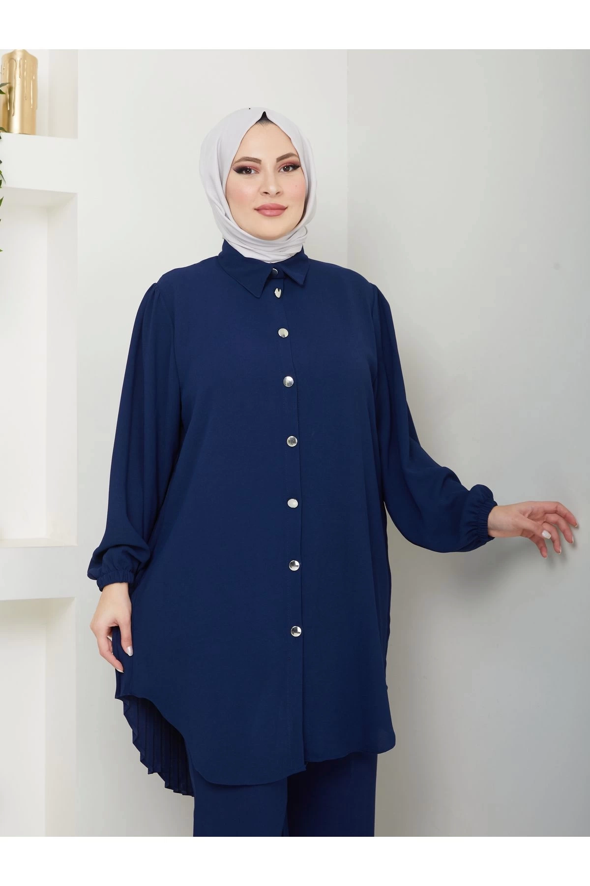 طقم قميص بليسيه حجاب طقم كحلي