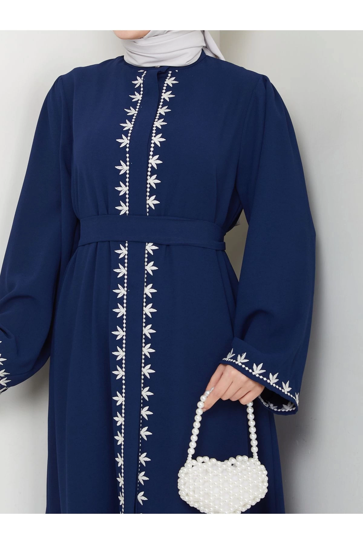 NAKIŞLI ABAYA TESETTÜR GIYIM KADIN FERACE ELBISE LACIVERT