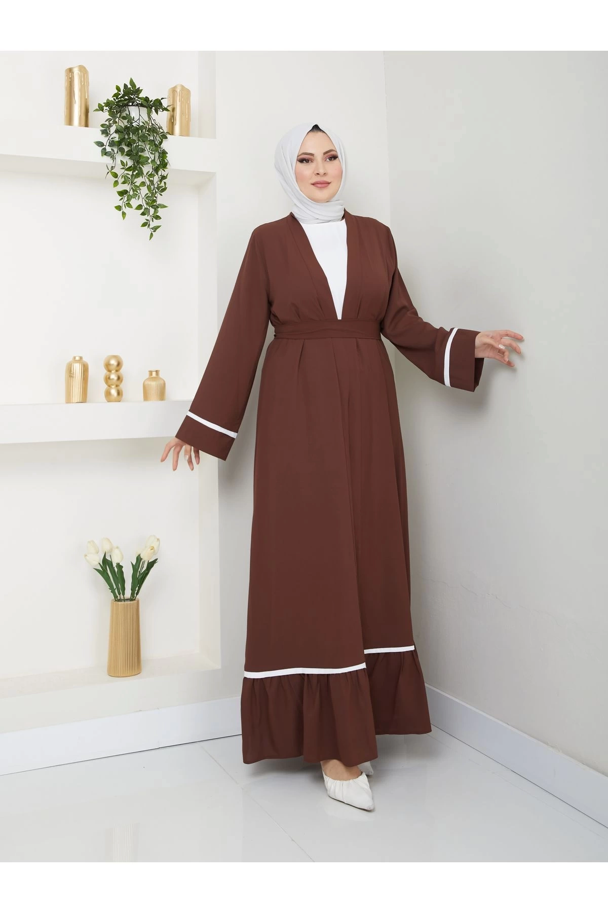 KADIN TESETTÜR ELBİSE İKİLİ ABAYA TAKIM KAHVE