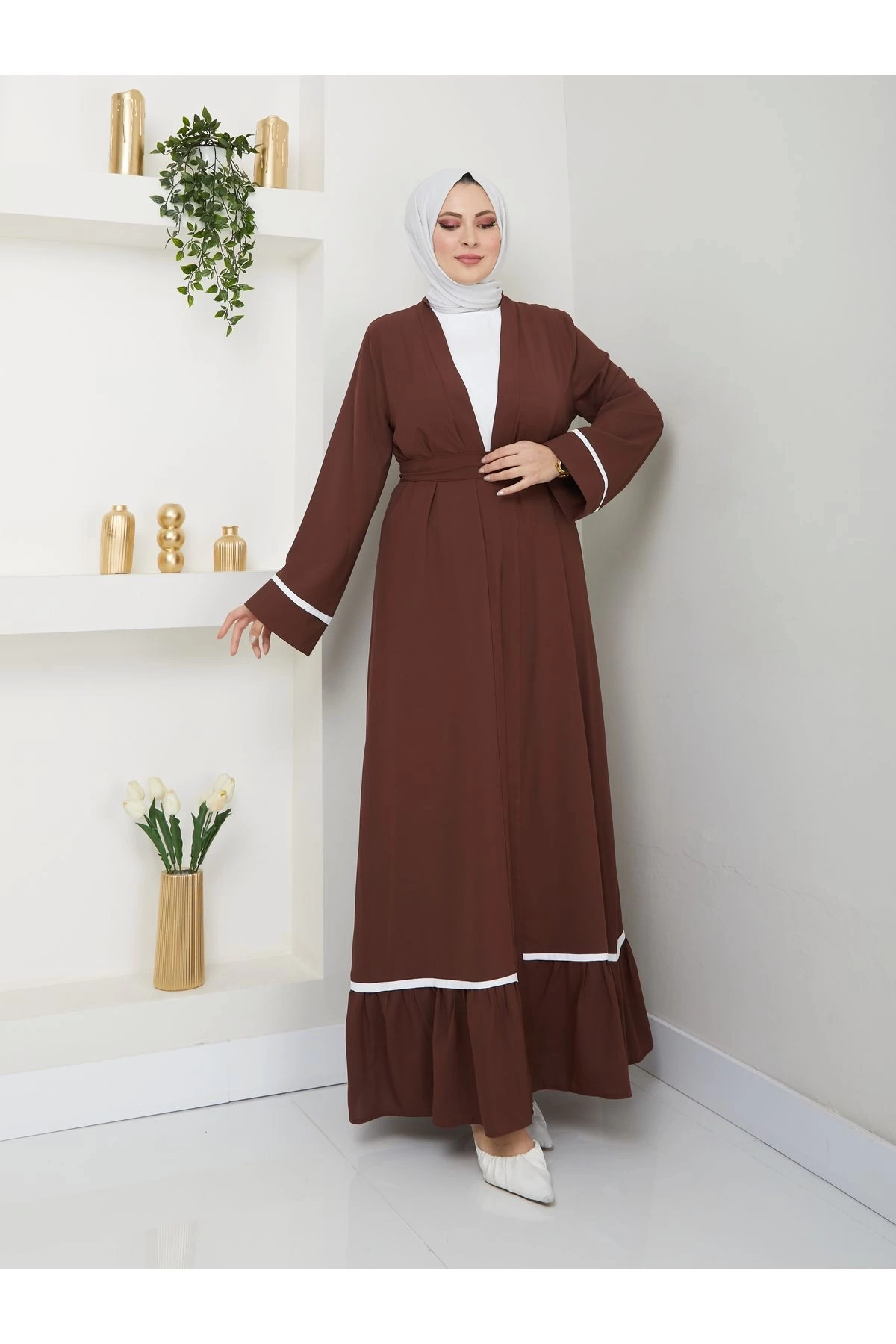 KADIN TESETTÜR ELBİSE İKİLİ ABAYA TAKIM KAHVE