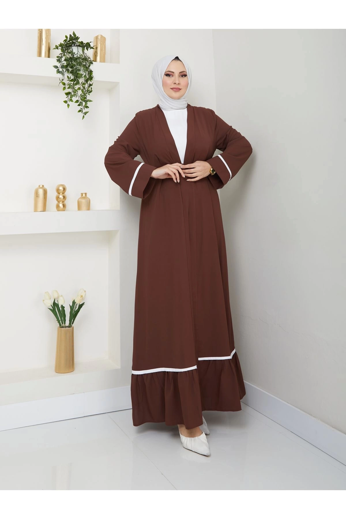 KADIN TESETTÜR ELBİSE İKİLİ ABAYA TAKIM KAHVE