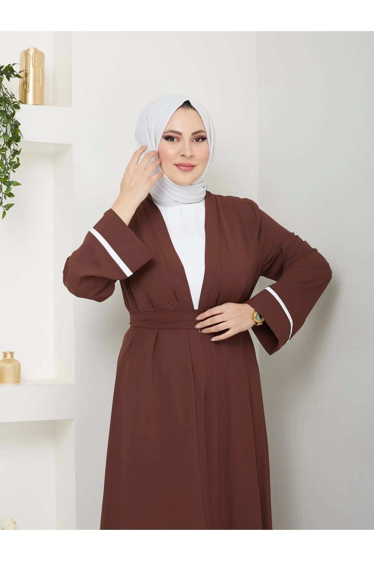 KADIN TESETTÜR ELBİSE İKİLİ ABAYA TAKIM KAHVE
