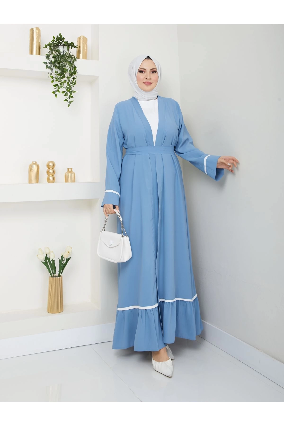KADIN TESETTÜR ELBİSE İKİLİ ABAYA TAKIM MAVİ