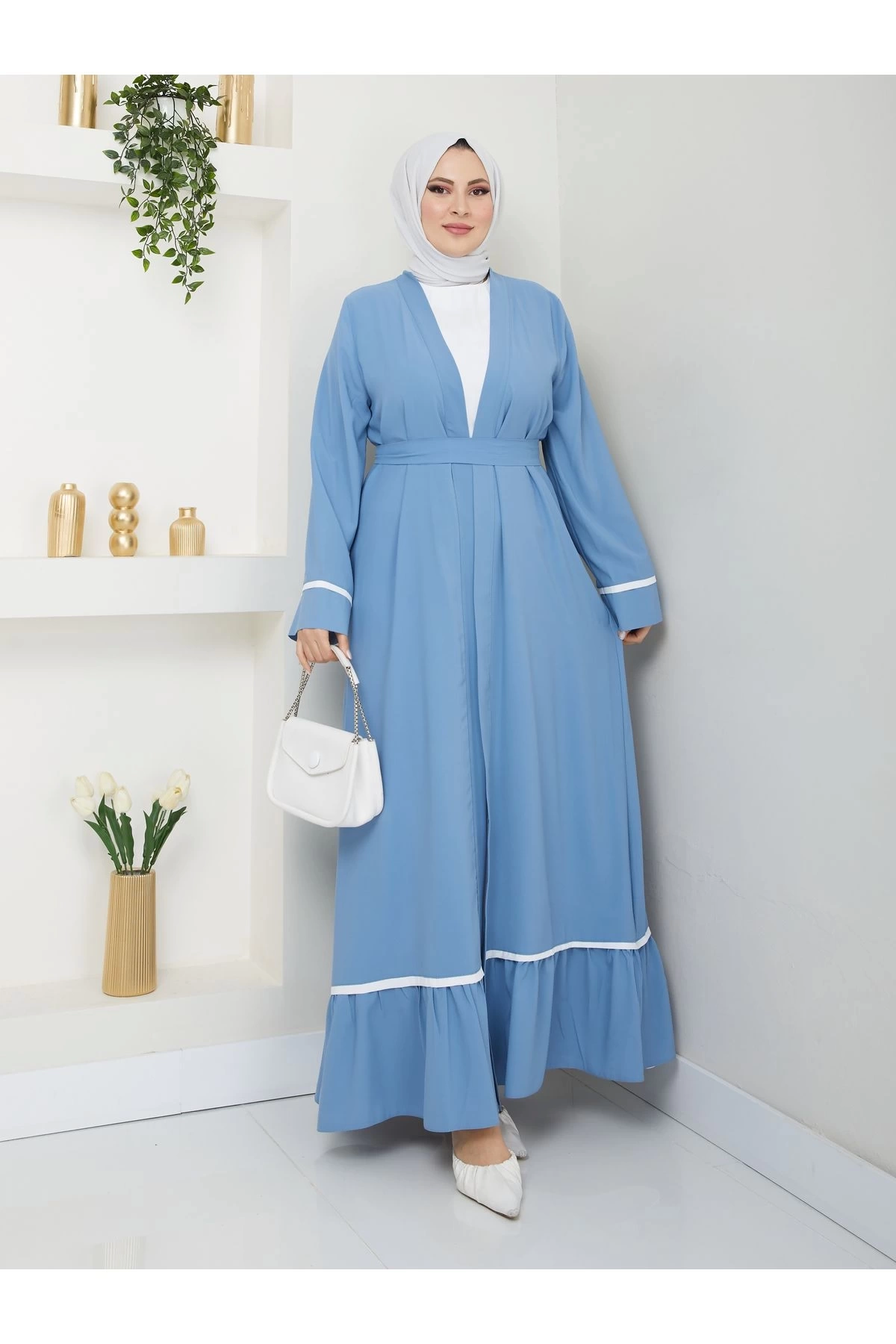 KADIN TESETTÜR ELBİSE İKİLİ ABAYA TAKIM MAVİ