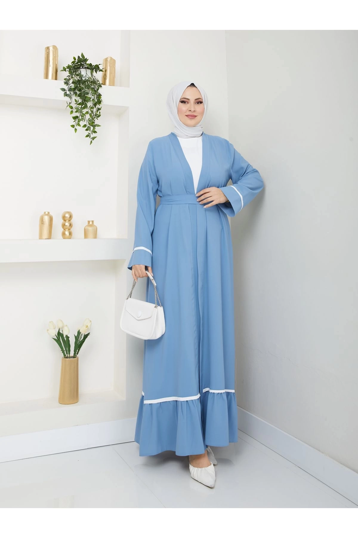 KADIN TESETTÜR ELBİSE İKİLİ ABAYA TAKIM MAVİ