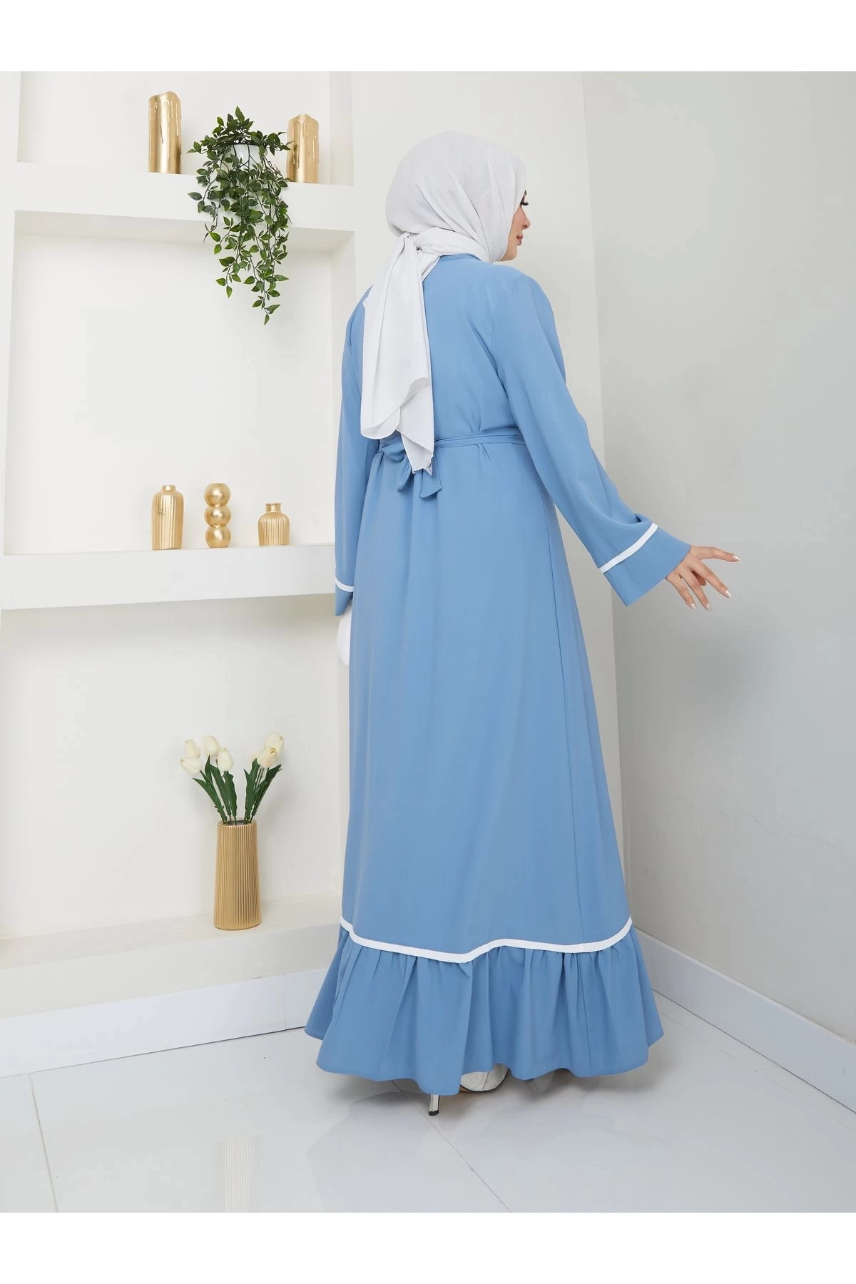 KADIN TESETTÜR ELBİSE İKİLİ ABAYA TAKIM MAVİ