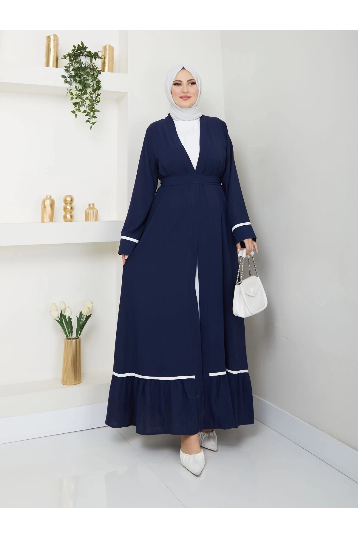 Kadin Tesettür Elbi̇se İki̇li̇ Abaya Takim Laci̇vert