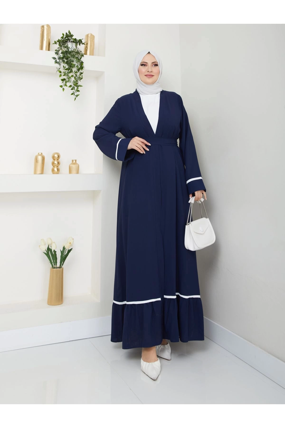 Kadin Tesettür Elbi̇se İki̇li̇ Abaya Takim Laci̇vert