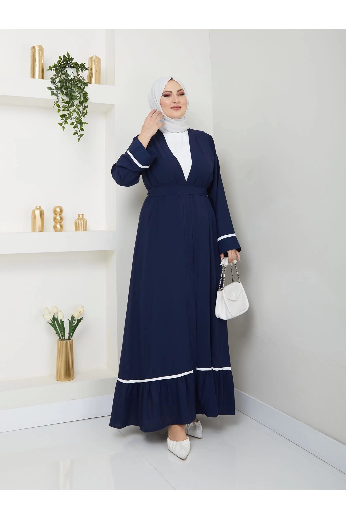 Kadin Tesettür Elbi̇se İki̇li̇ Abaya Takim Laci̇vert