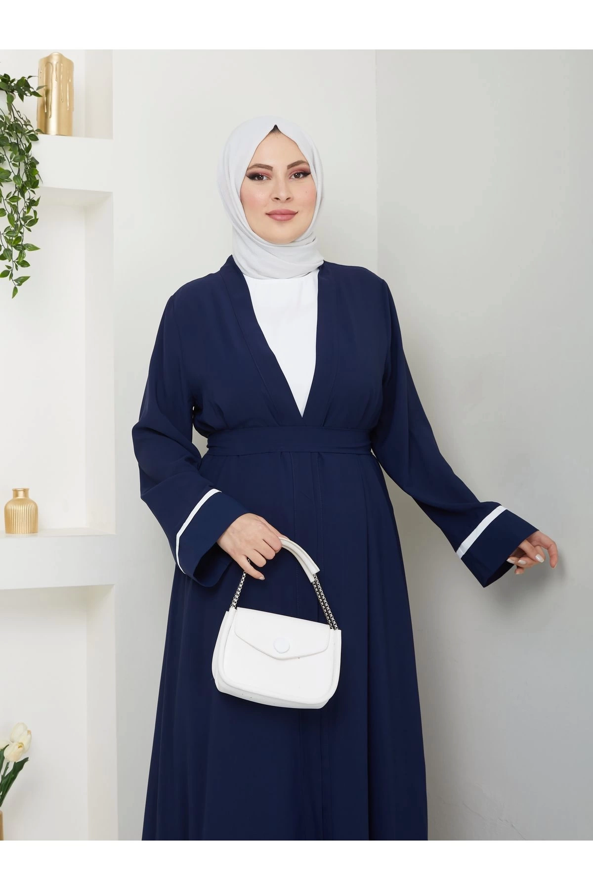 Kadin Tesettür Elbi̇se İki̇li̇ Abaya Takim Laci̇vert