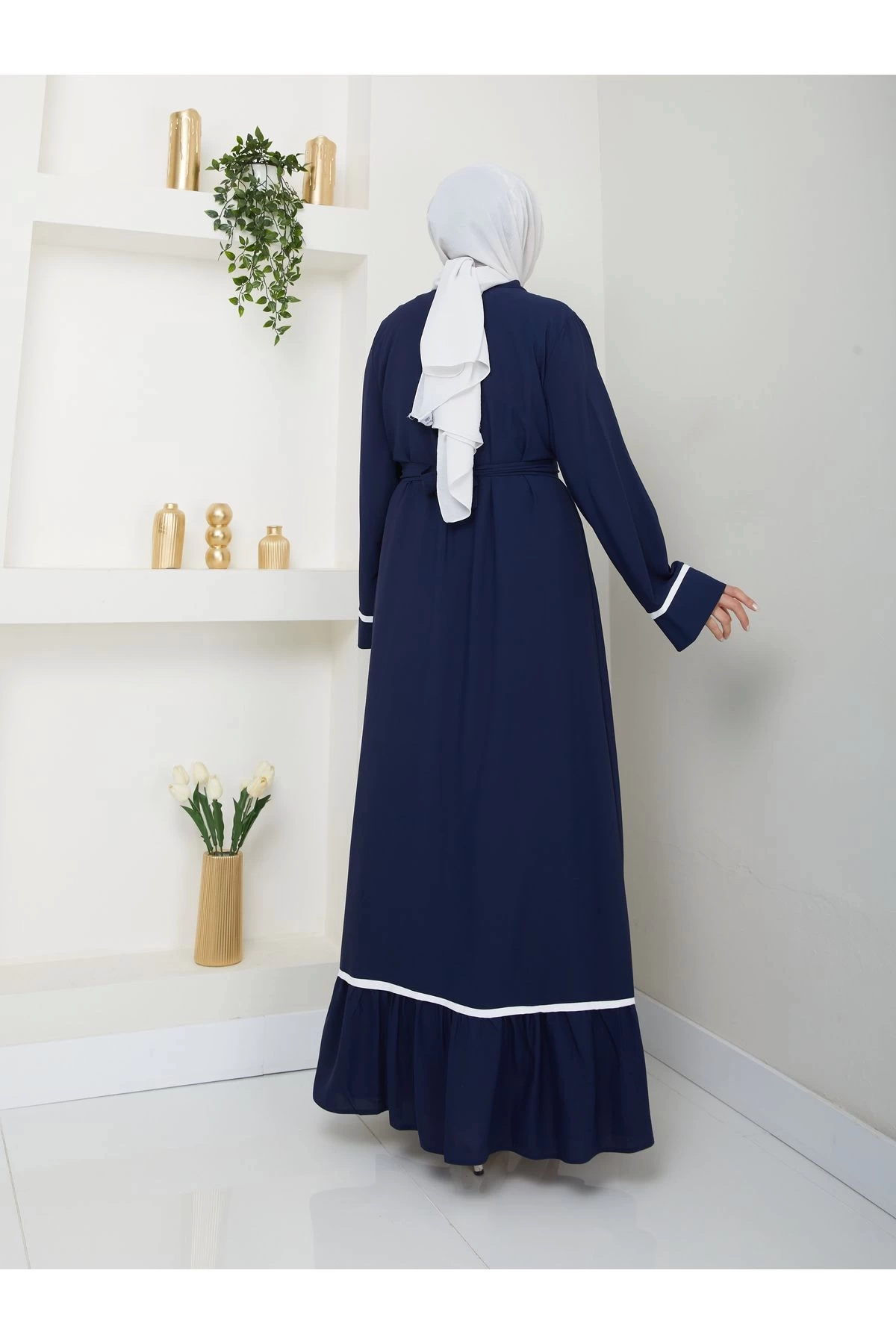 Kadin Tesettür Elbi̇se İki̇li̇ Abaya Takim Laci̇vert