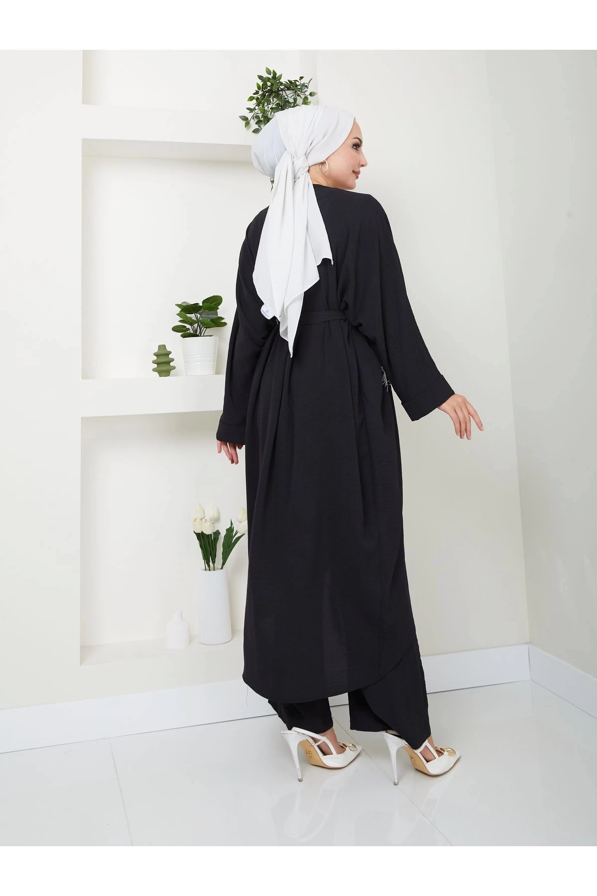 TAŞLİ KİMONO AYROBİN TESETTÜR TAKIM 634 SİYAH