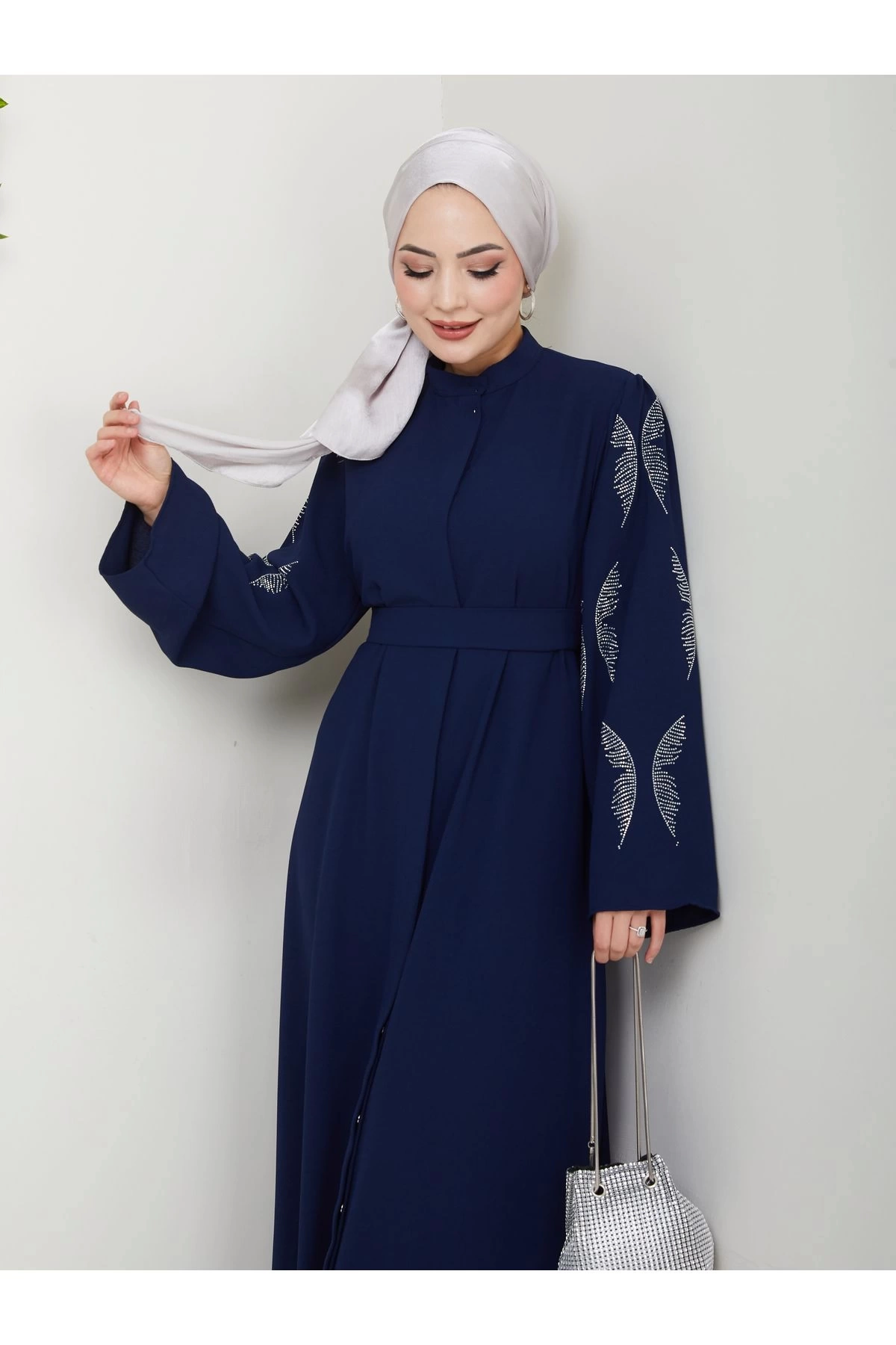 Taşli̇ Abaya Tesettür Giyim Kadin Ferace Elbise Laci̇vert