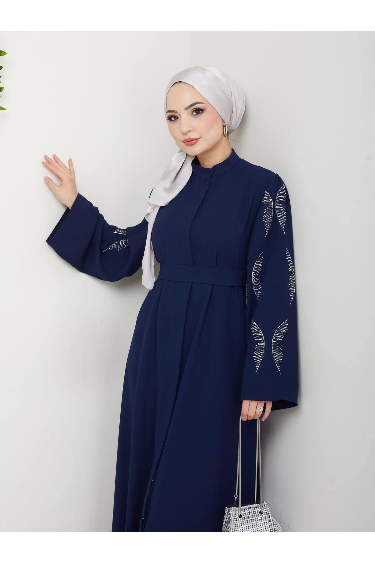 Taşli̇ Abaya Tesettür Giyim Kadin Ferace Elbise Laci̇vert