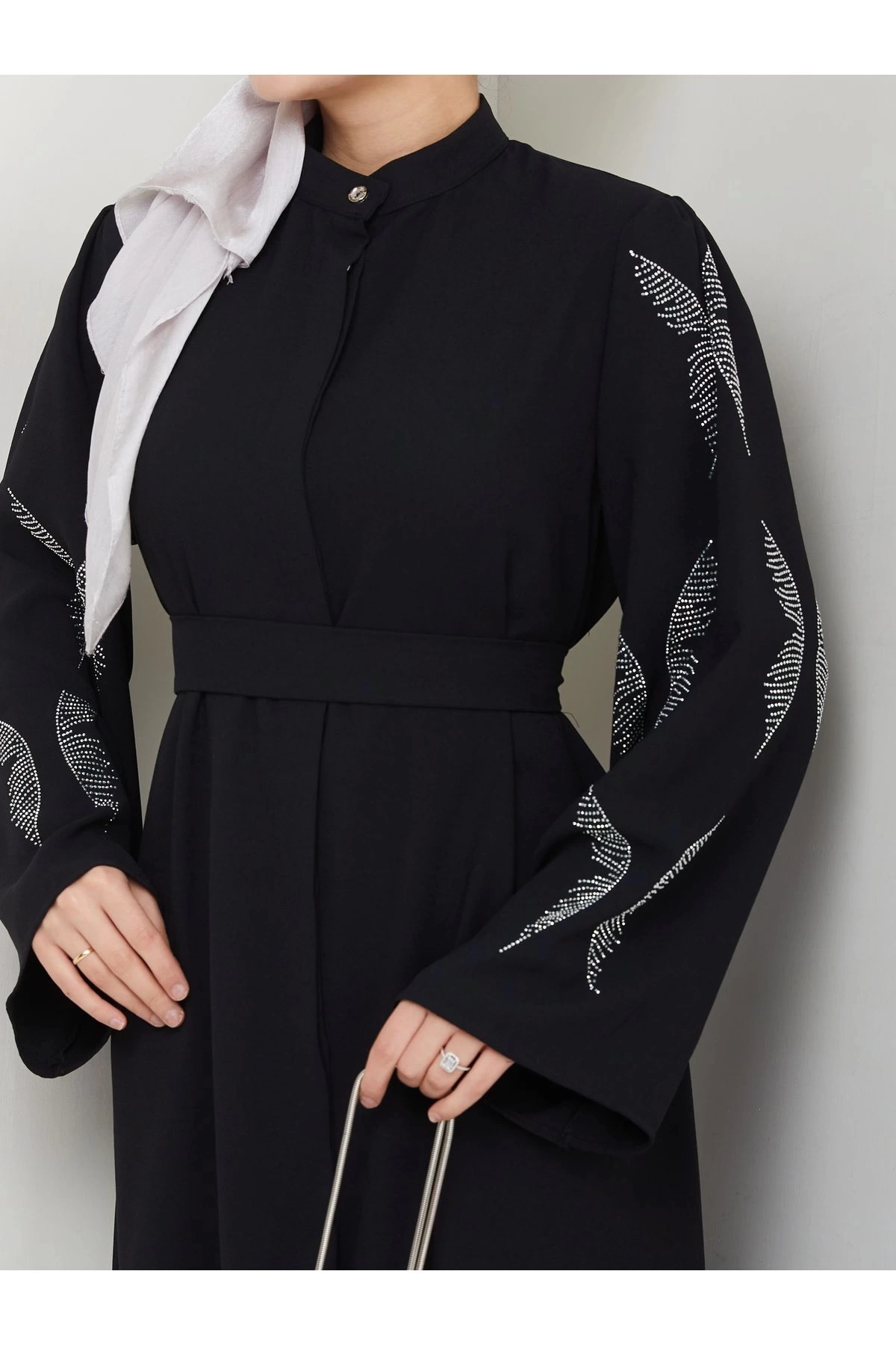 Taşli̇ Abaya Tesettür Giyim Kadin Ferace Elbise Si̇yah