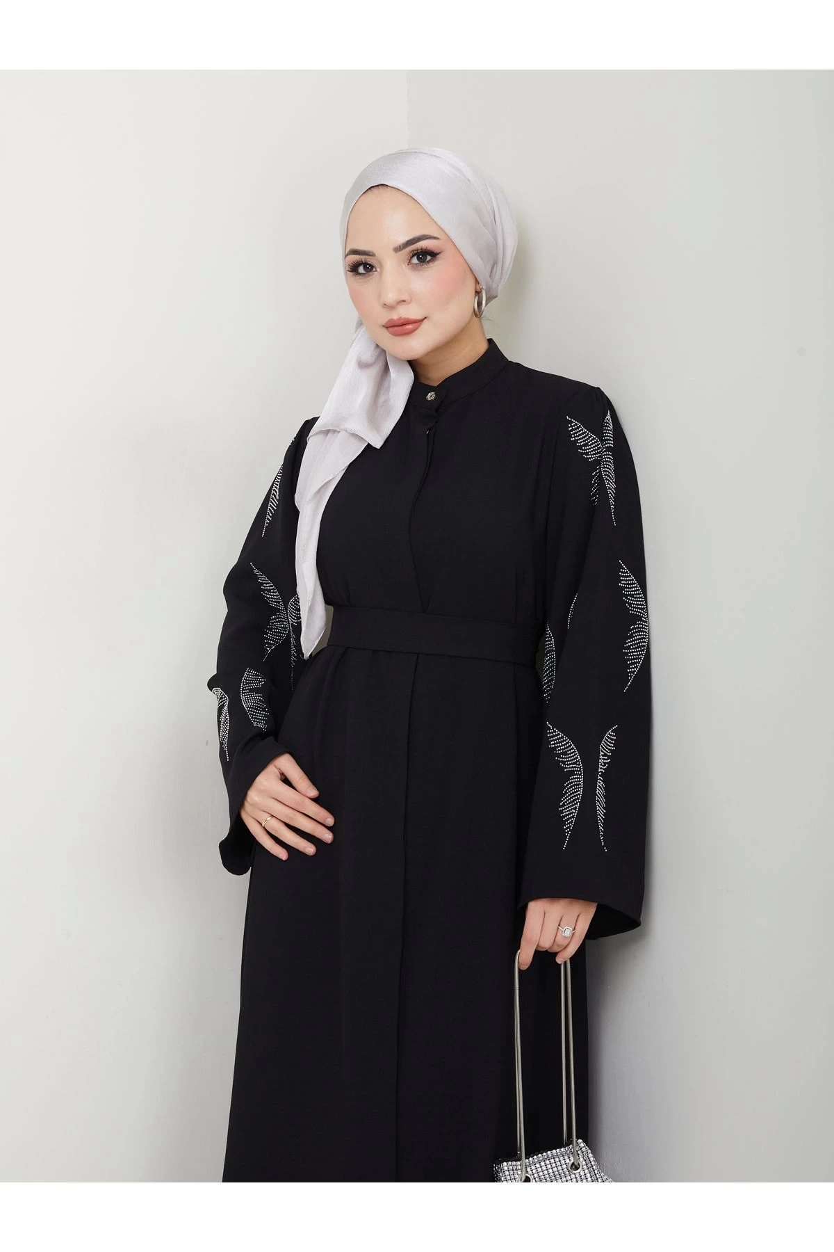 Taşli̇ Abaya Tesettür Giyim Kadin Ferace Elbise Si̇yah