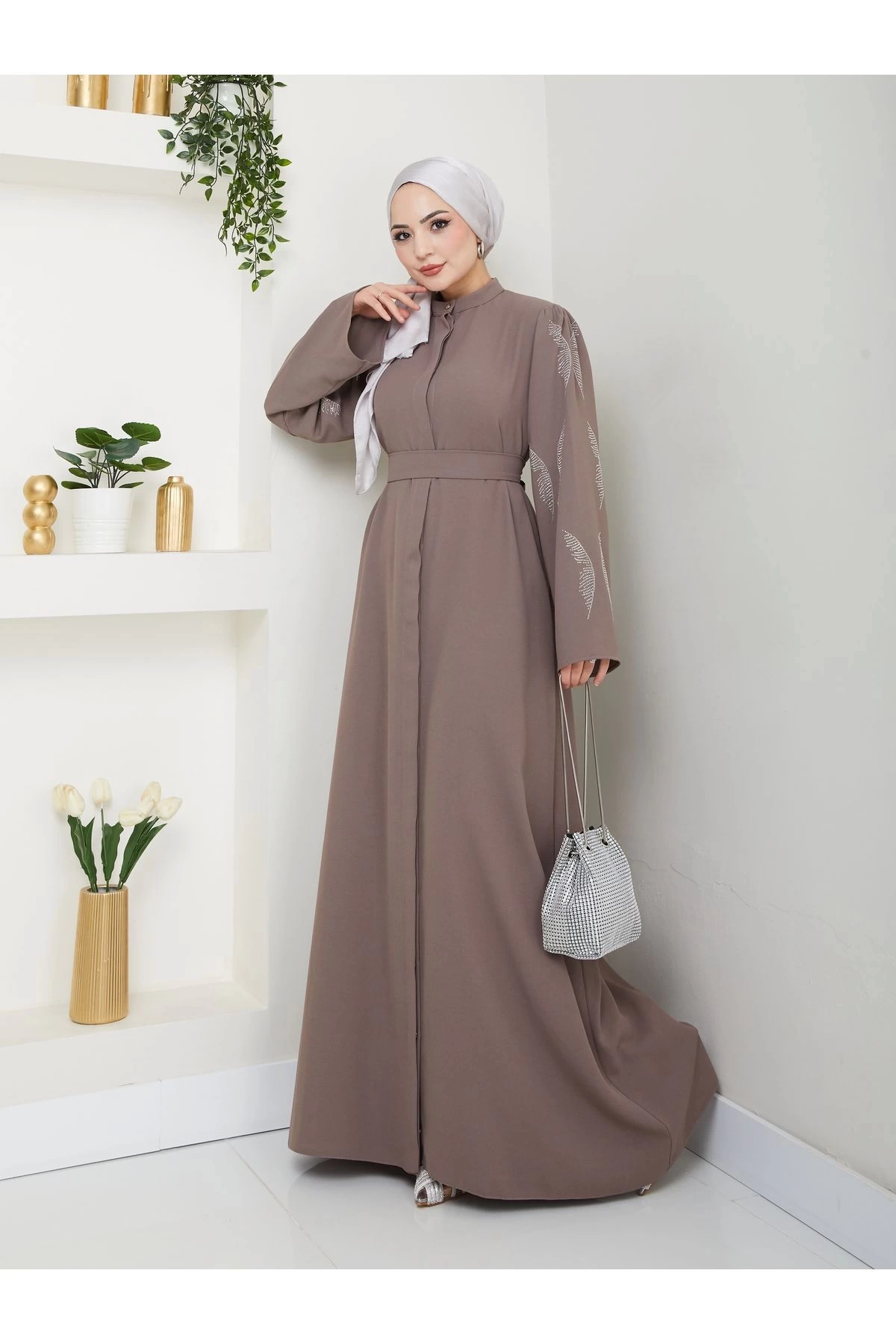 Taşli̇ Abaya Tesettür Giyim Kadin Ferace Elbise Vi̇zon