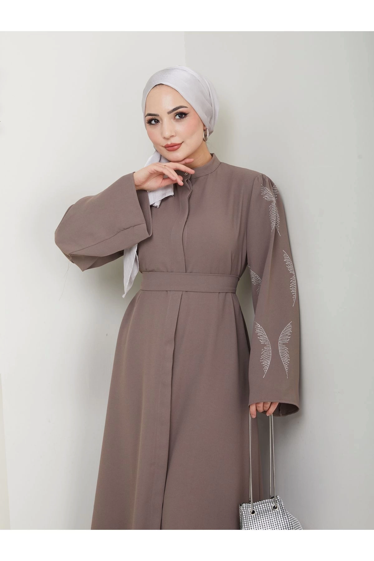 Taşli̇ Abaya Tesettür Giyim Kadin Ferace Elbise Vi̇zon