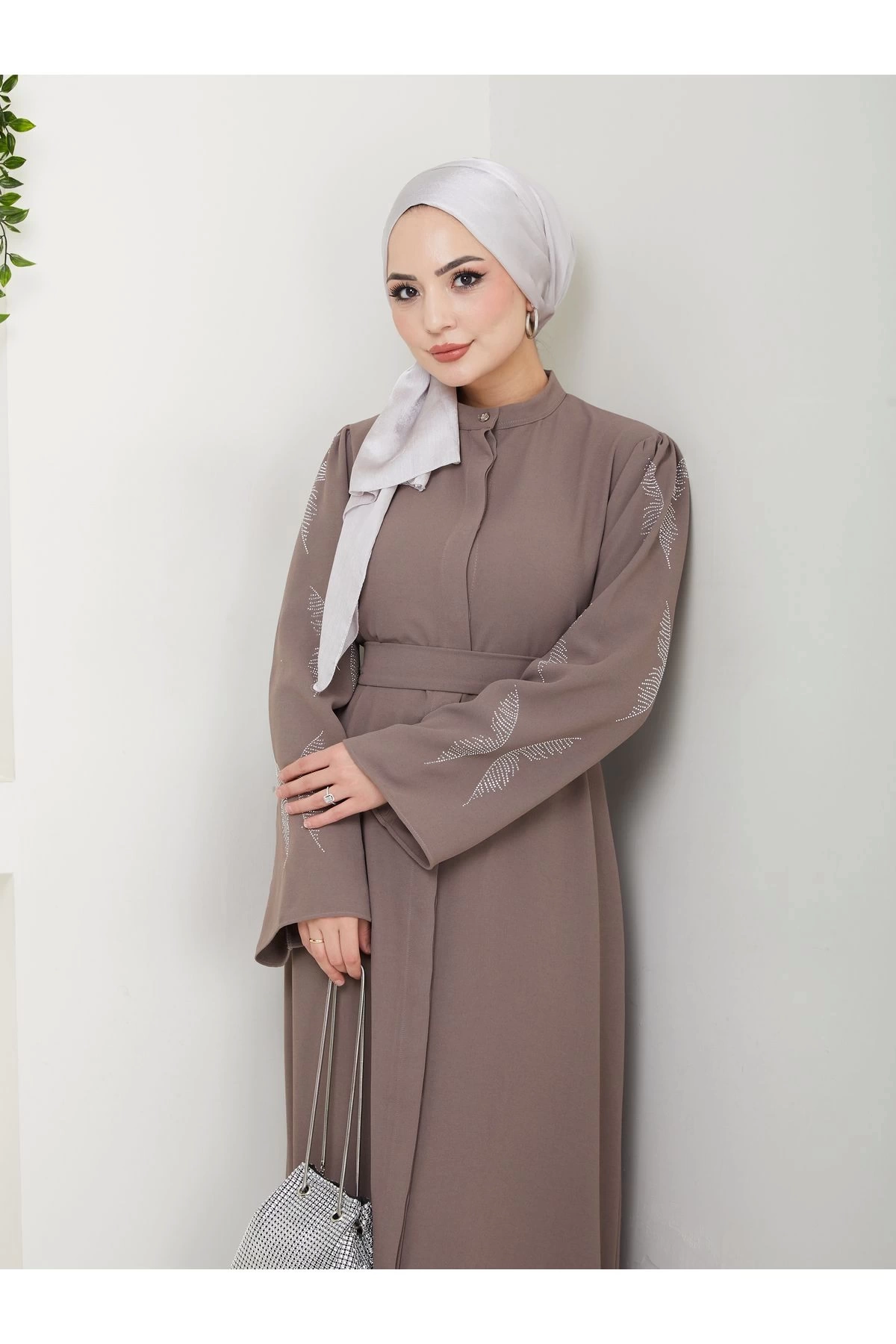 Taşli̇ Abaya Tesettür Giyim Kadin Ferace Elbise Vi̇zon