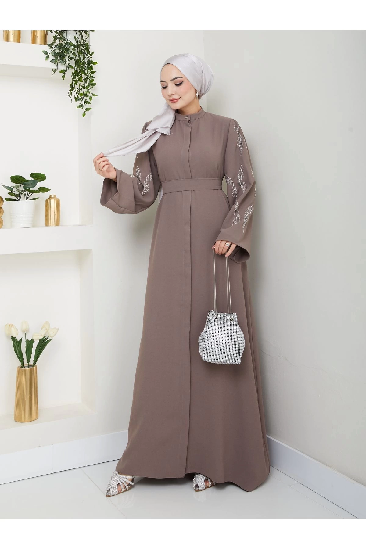 Taşli̇ Abaya Tesettür Giyim Kadin Ferace Elbise Vi̇zon