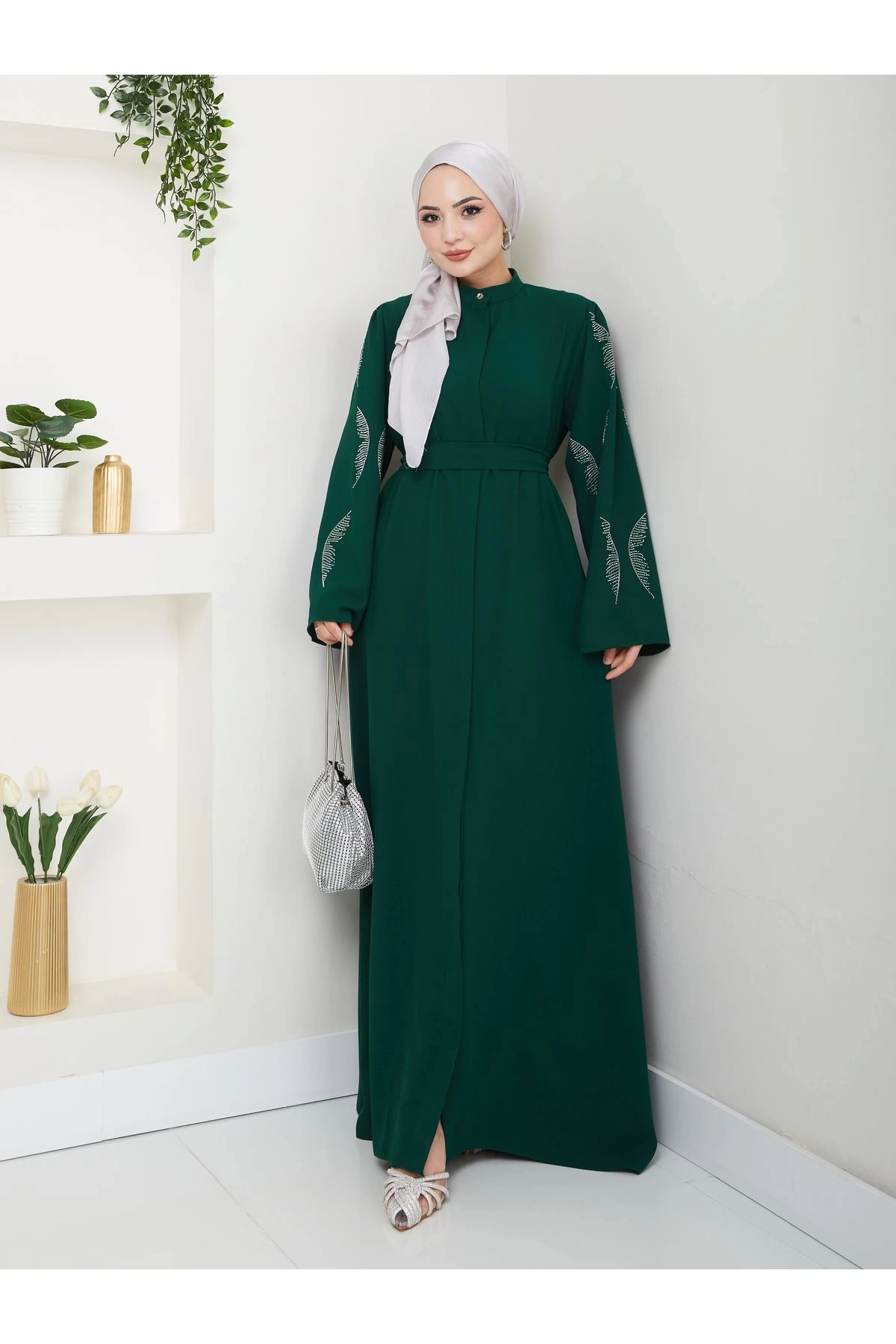 TAŞLİ ABAYA TESETTÜR GIYIM KADIN FERACE ELBISE ZÜMEÜT