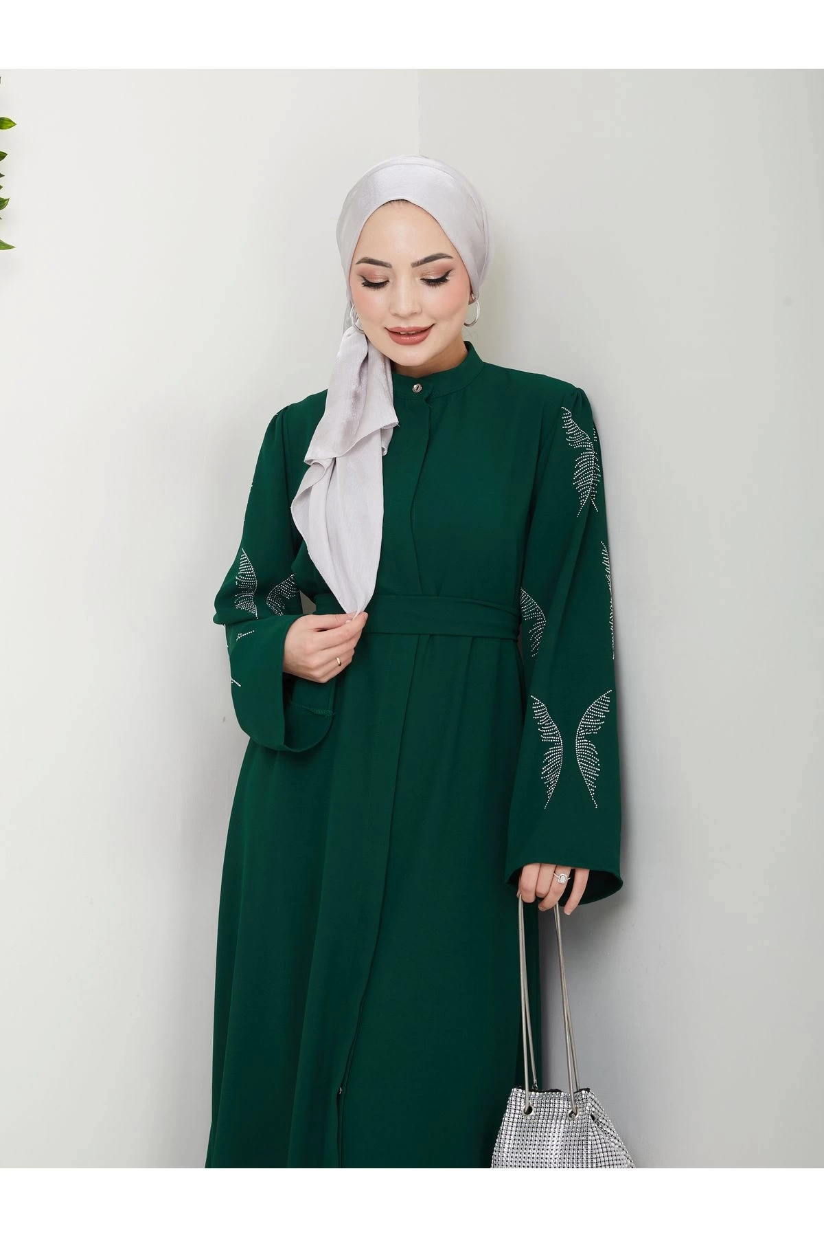 TAŞLİ ABAYA TESETTÜR GIYIM KADIN FERACE ELBISE ZÜMEÜT