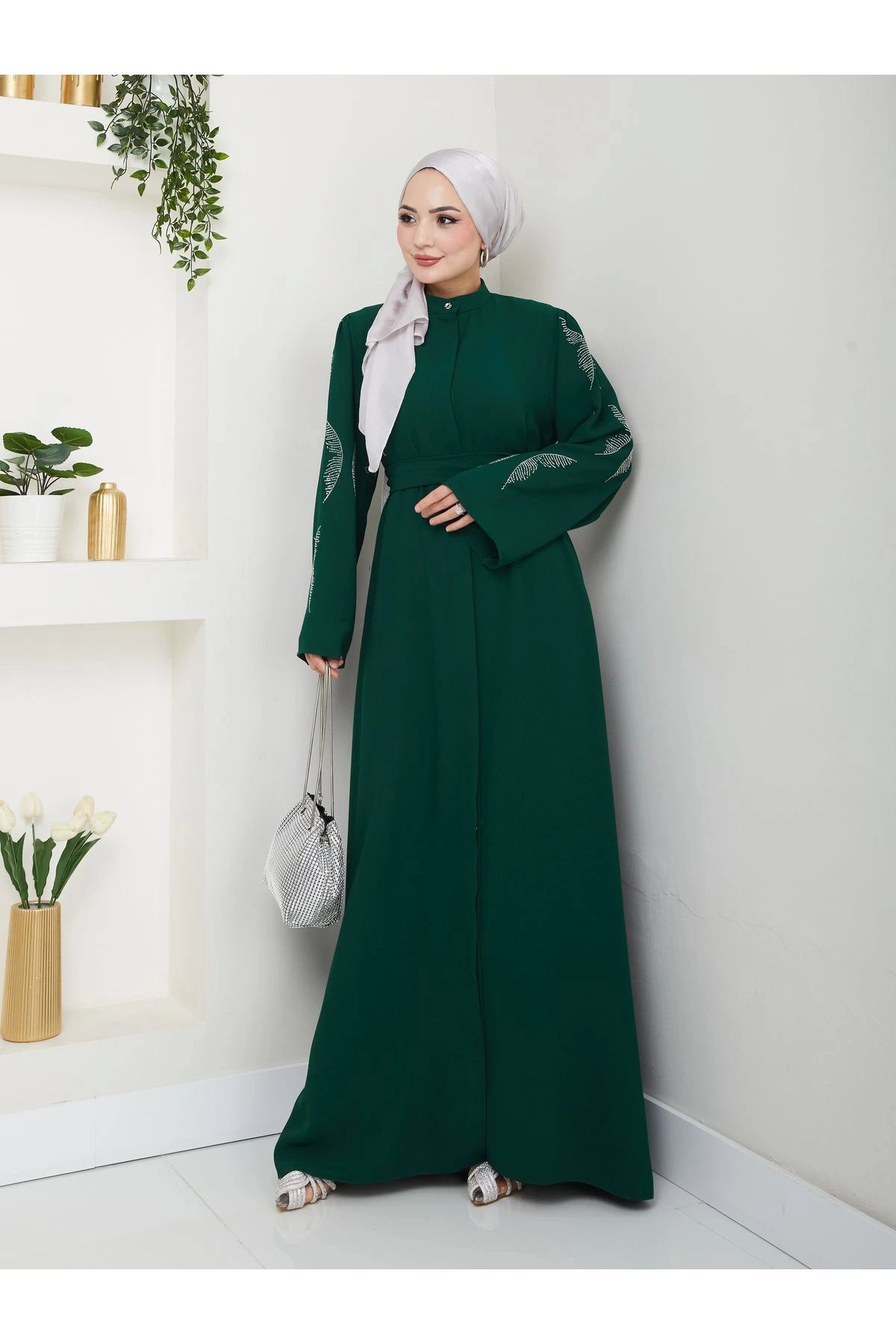 TAŞLİ ABAYA TESETTÜR GIYIM KADIN FERACE ELBISE ZÜMEÜT