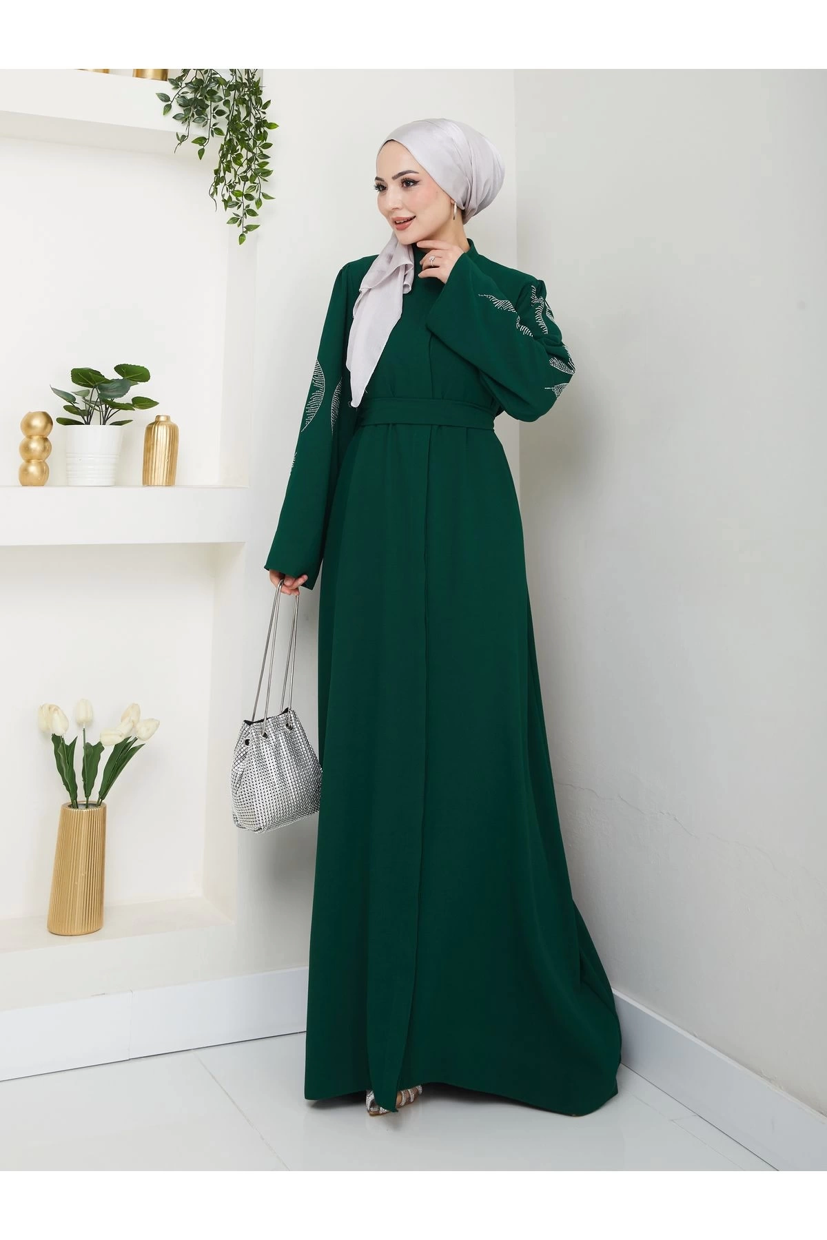 TAŞLİ ABAYA TESETTÜR GIYIM KADIN FERACE ELBISE ZÜMEÜT