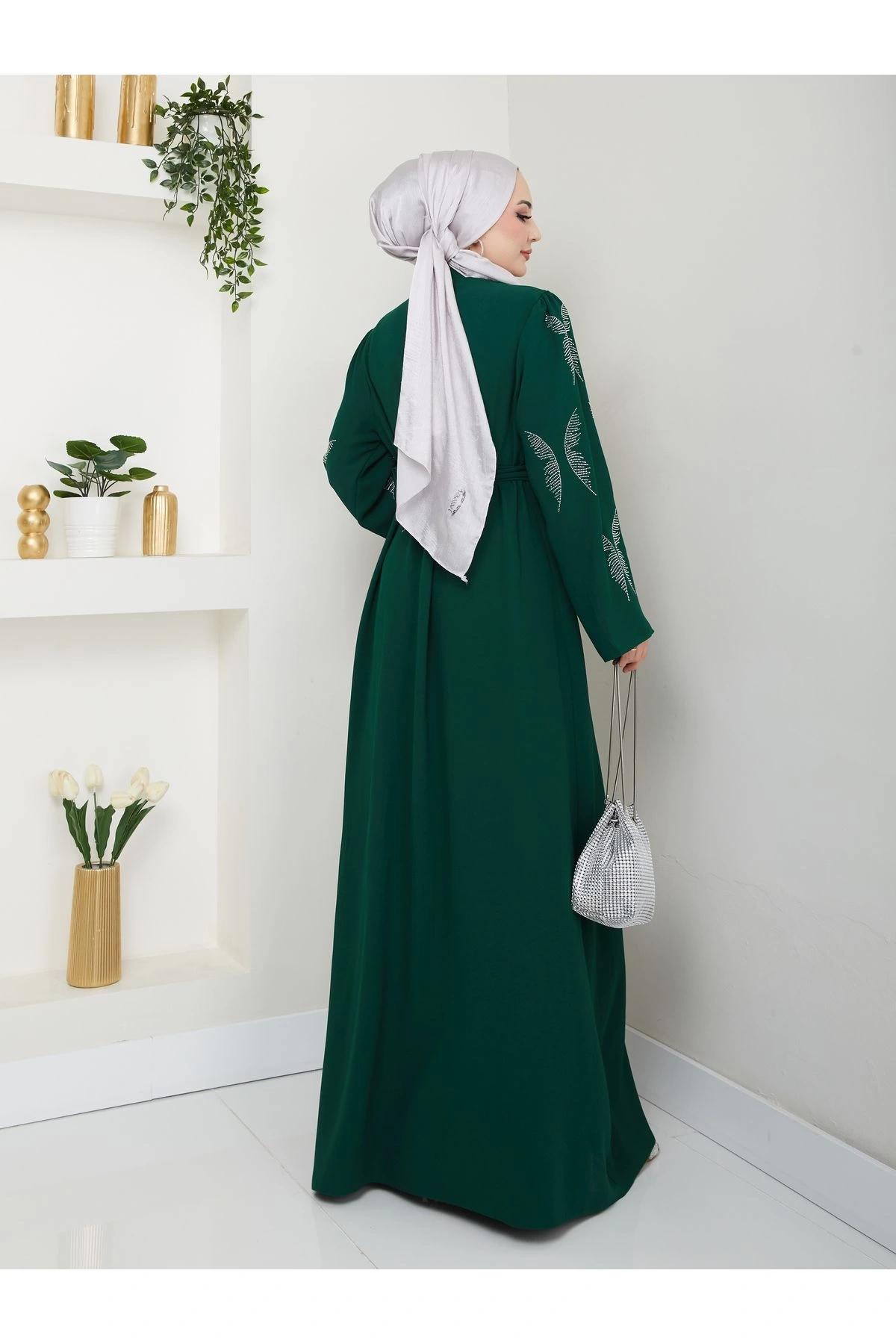 TAŞLİ ABAYA TESETTÜR GIYIM KADIN FERACE ELBISE ZÜMEÜT