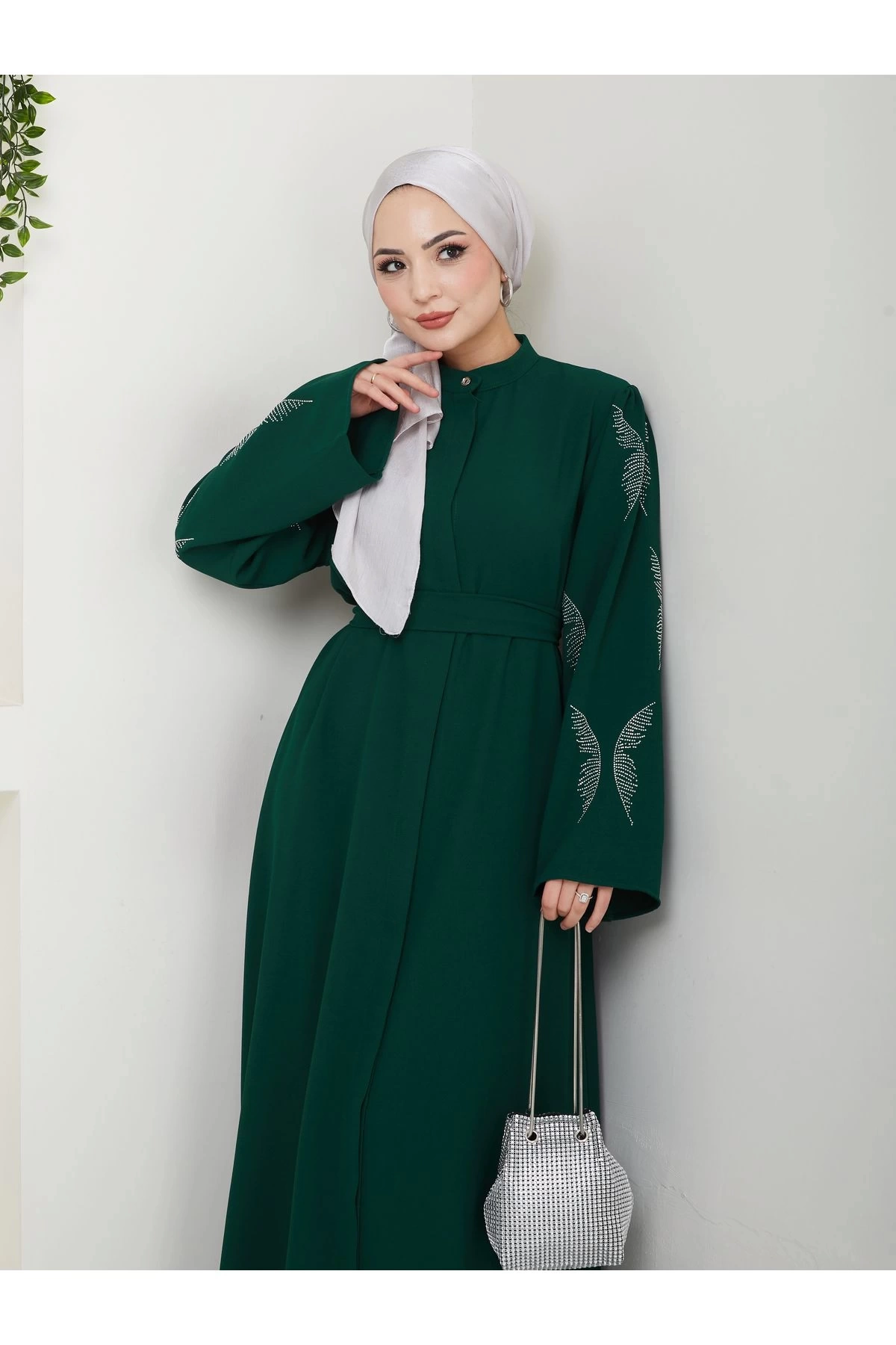 TAŞLİ ABAYA TESETTÜR GIYIM KADIN FERACE ELBISE ZÜMEÜT