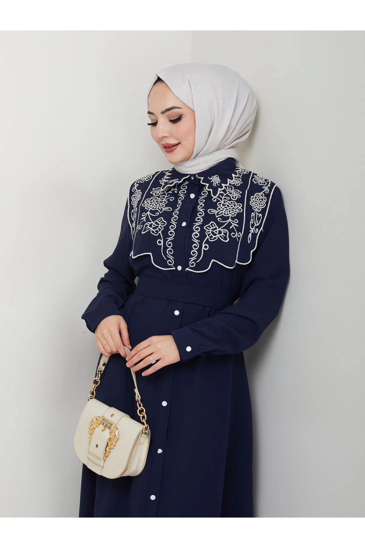 NAKIŞLI ABAYA TESETTÜR GIYIM KADIN FERACE ELBİSE 814 LACİVERT