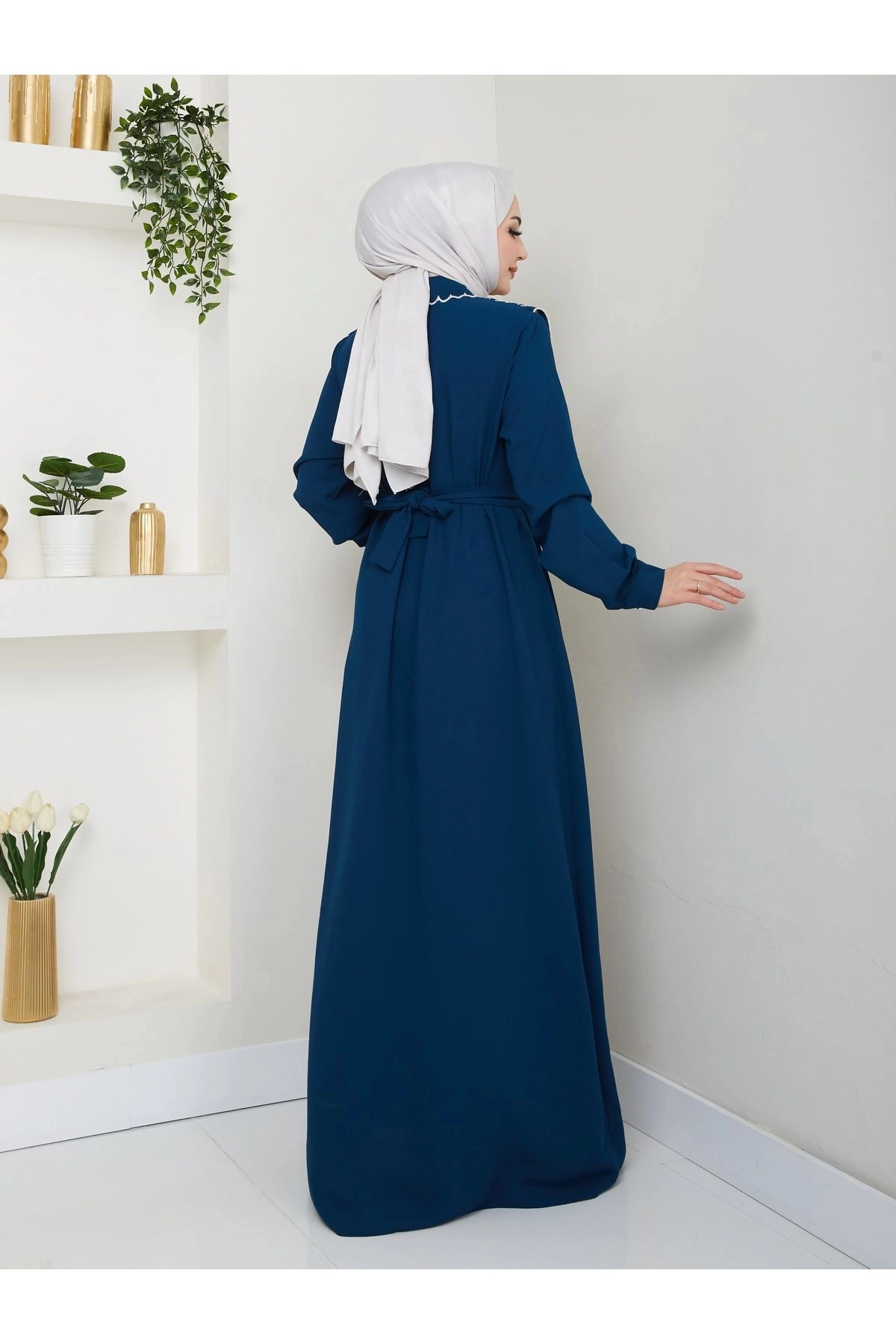 NAKIŞLI ABAYA TESETTÜR GIYIM KADIN FERACE ELBİSE 814 İNDİGO