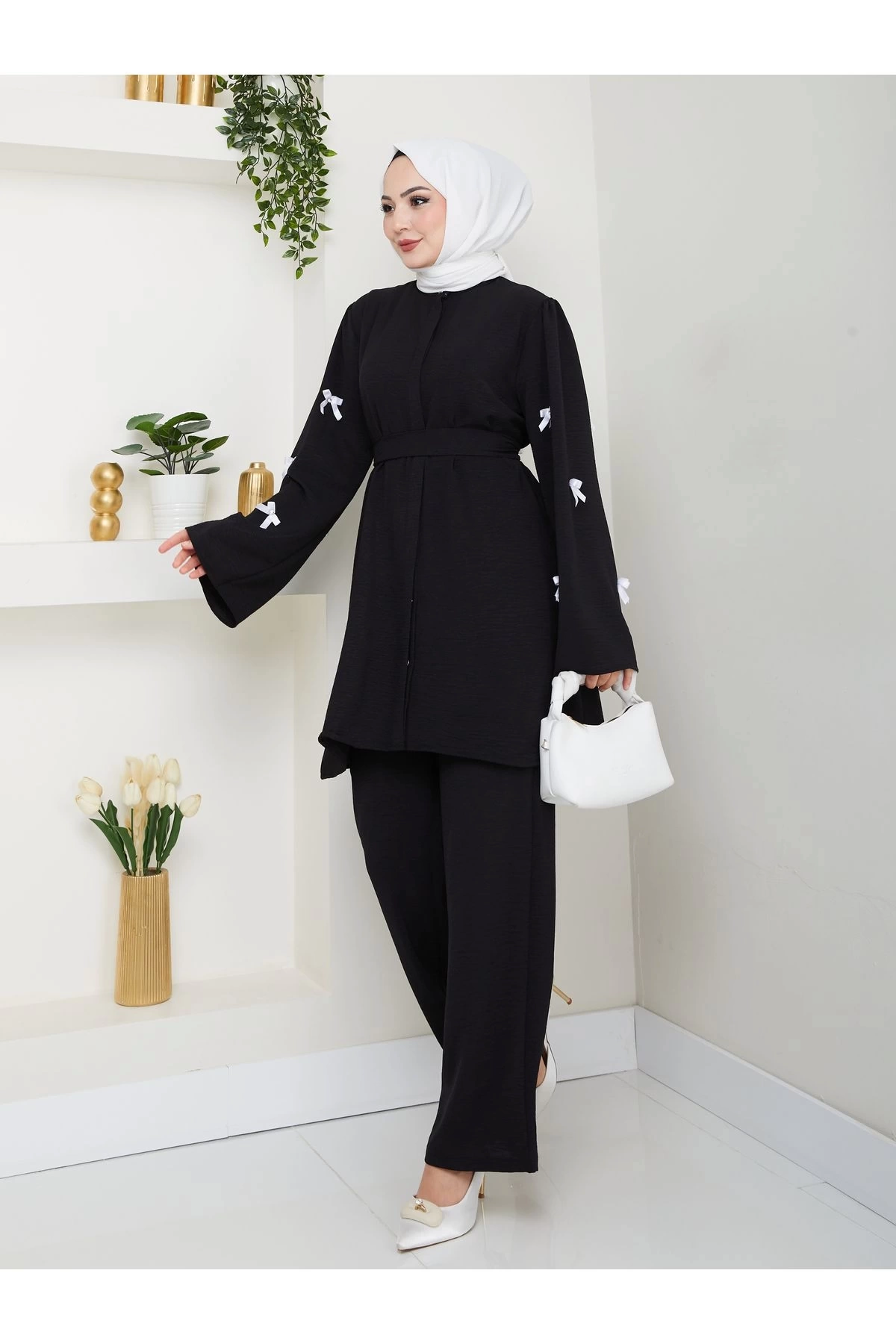 KOLDA MOSSE FİYONK DETAY AYROBİN TESETTÜR TAKIM SİYAH 8541