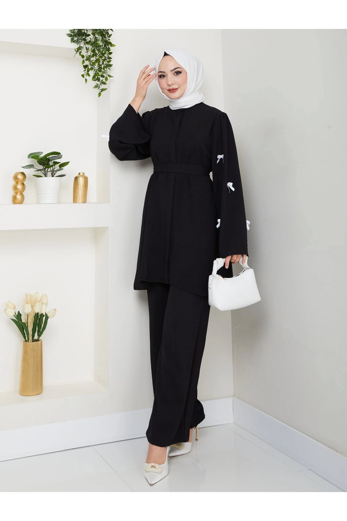 KOLDA MOSSE FİYONK DETAY AYROBİN TESETTÜR TAKIM SİYAH 8541