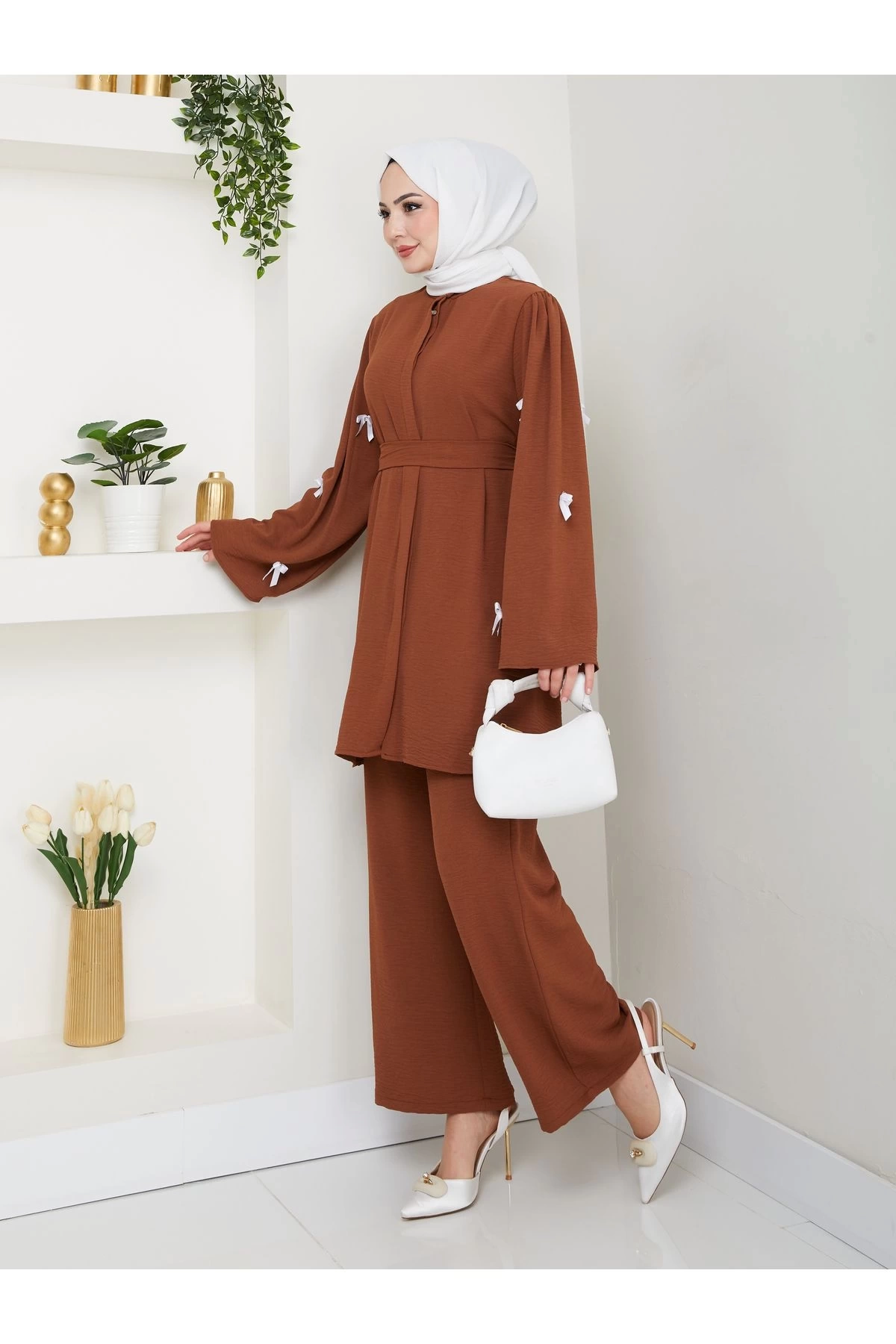 KOLDA MOSSE FİYONK DETAY AYROBİN TESETTÜR TAKIM KAHVE 8541