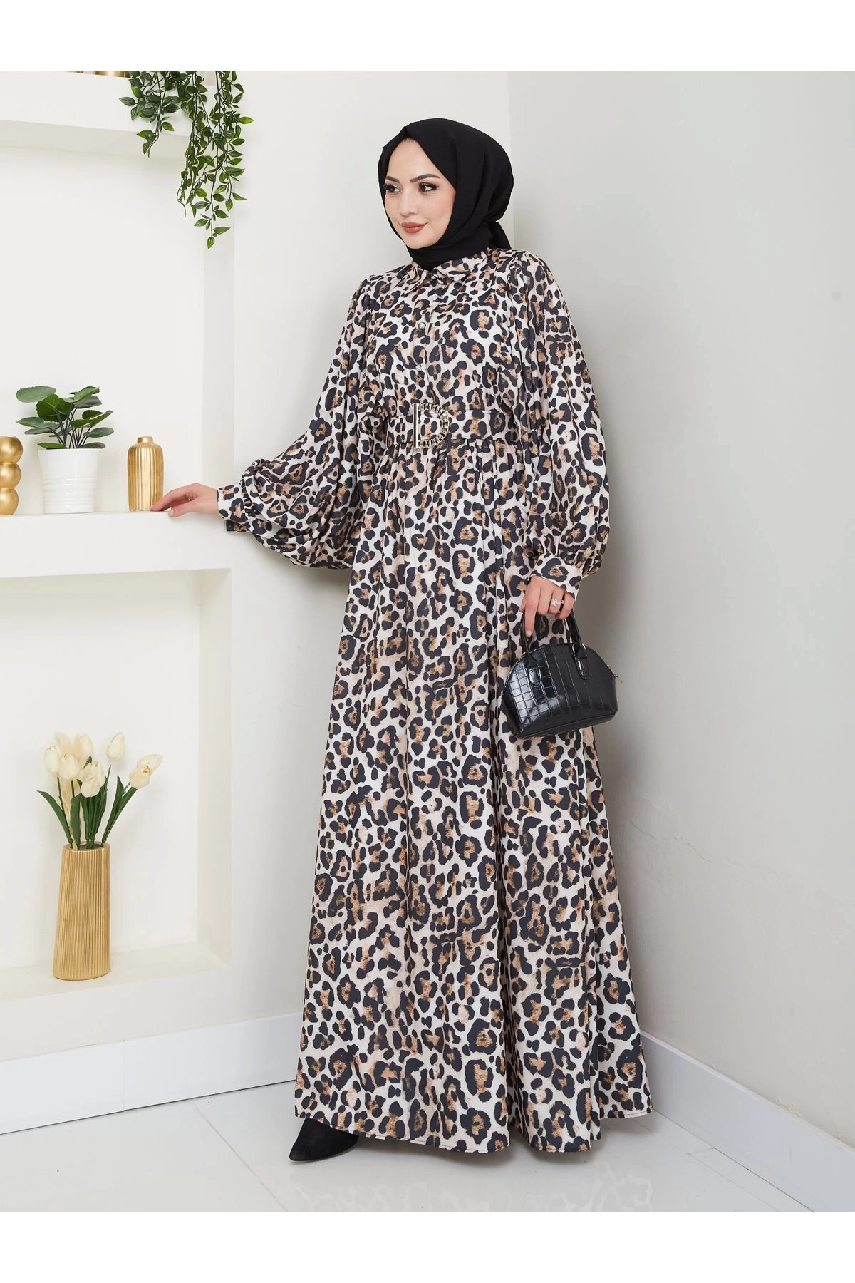 LEOPAR DESENLİ ELBİSE KAPLMA KEMER 2002