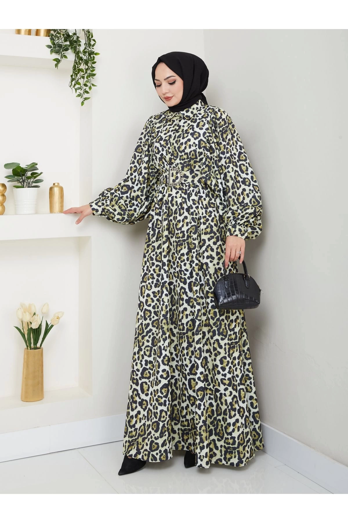 LEOPAR DESENLİ ELBİSE KAPLMA KEMER 2002