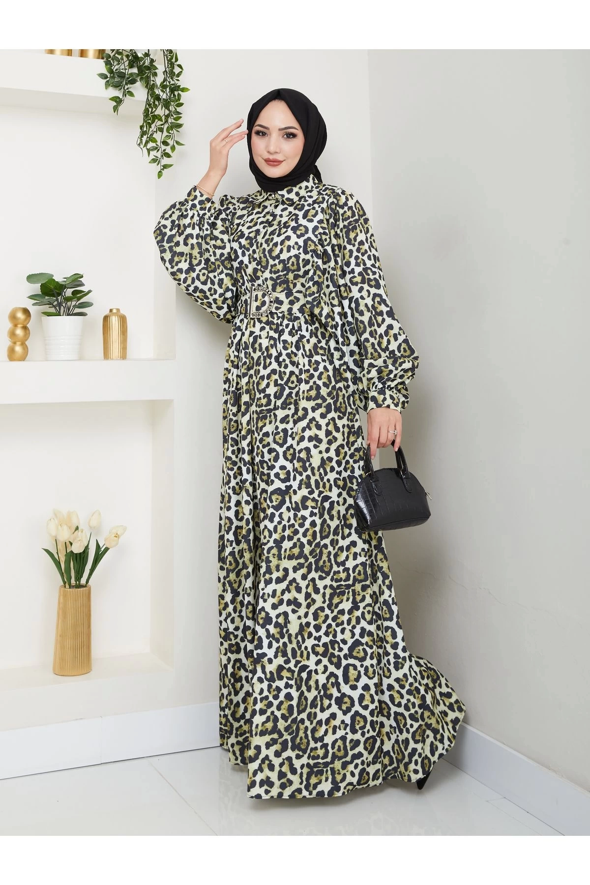 LEOPAR DESENLİ ELBİSE KAPLMA KEMER 2002