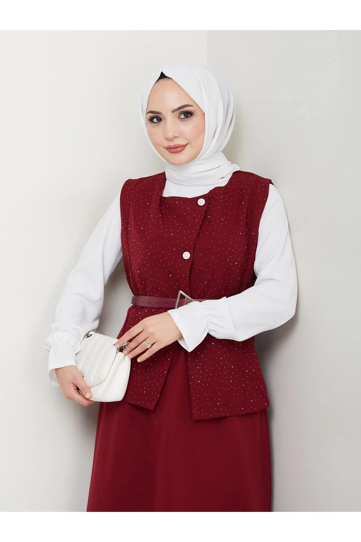 SİMLİ TAŞLI ÇAPRAZ YELEK DERİ KEMERLİ ETEK TAKIM 2533