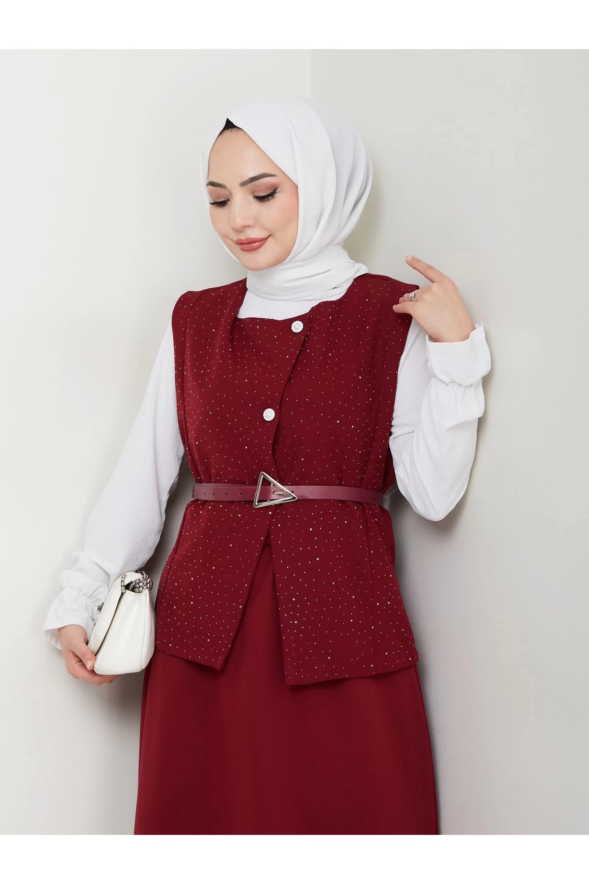 SİMLİ TAŞLI ÇAPRAZ YELEK DERİ KEMERLİ ETEK TAKIM 2533