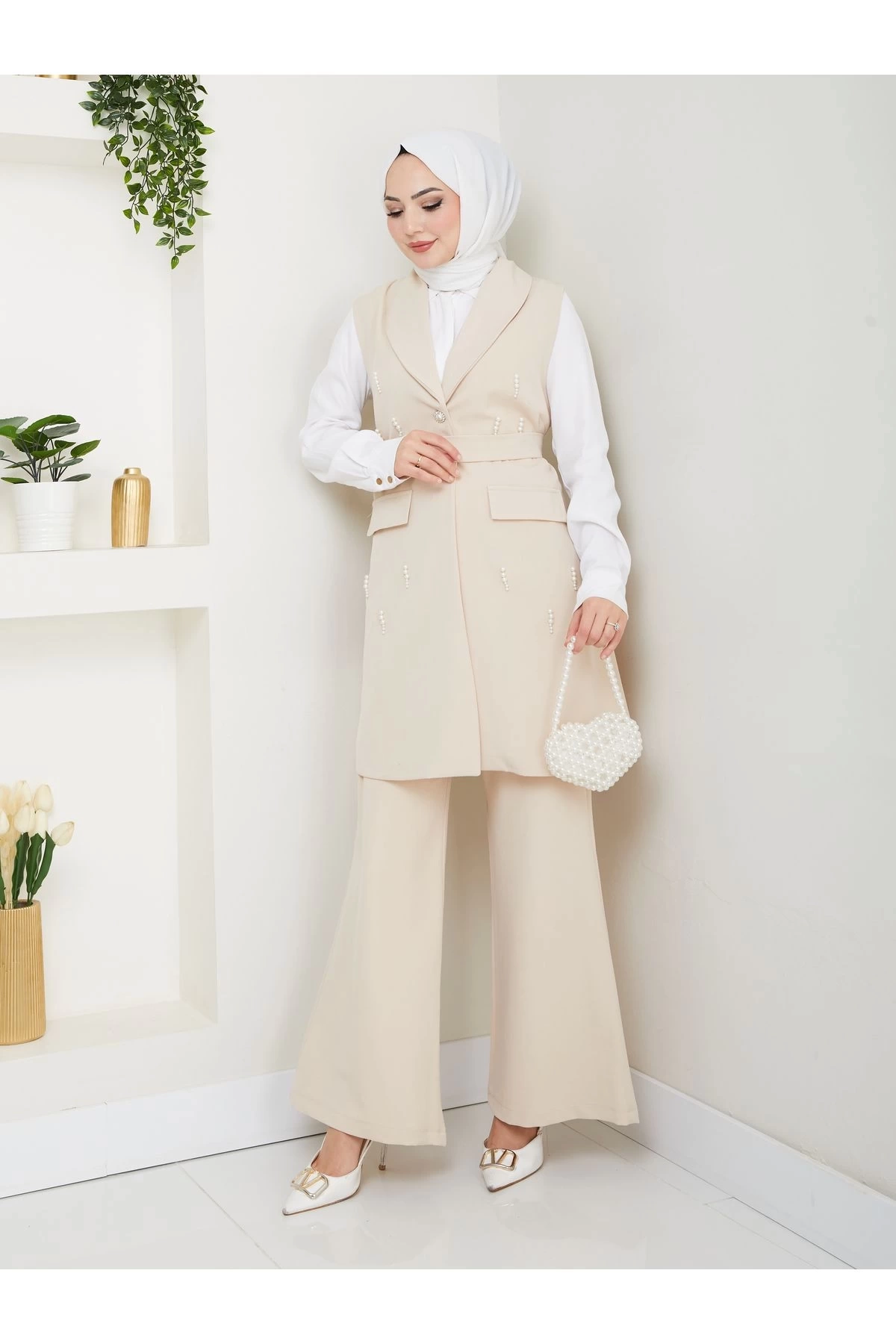 İNCİ TAŞLİ YELEK PANTOLON İKİLİ TAKIM 25088