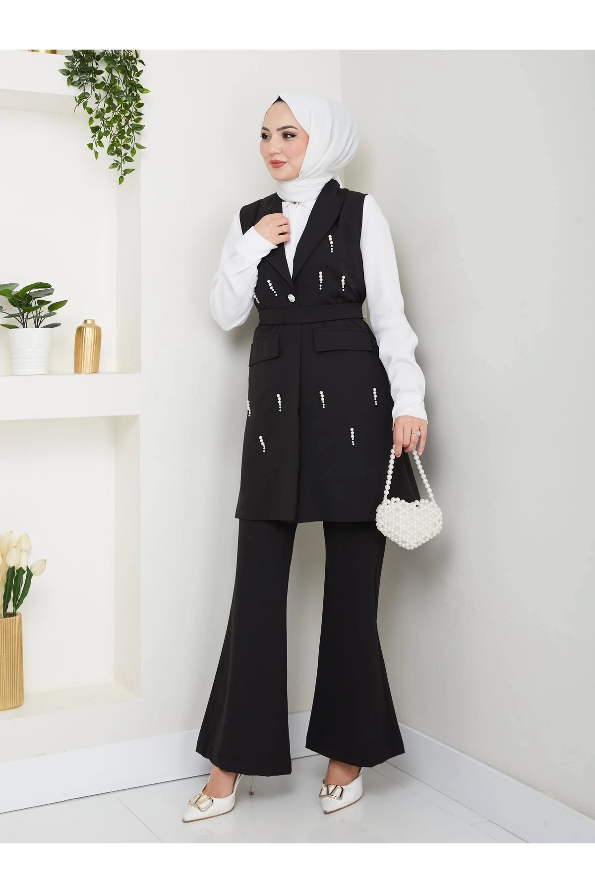 İNCİ TAŞLİ YELEK PANTOLON İKİLİ TAKIM 25088