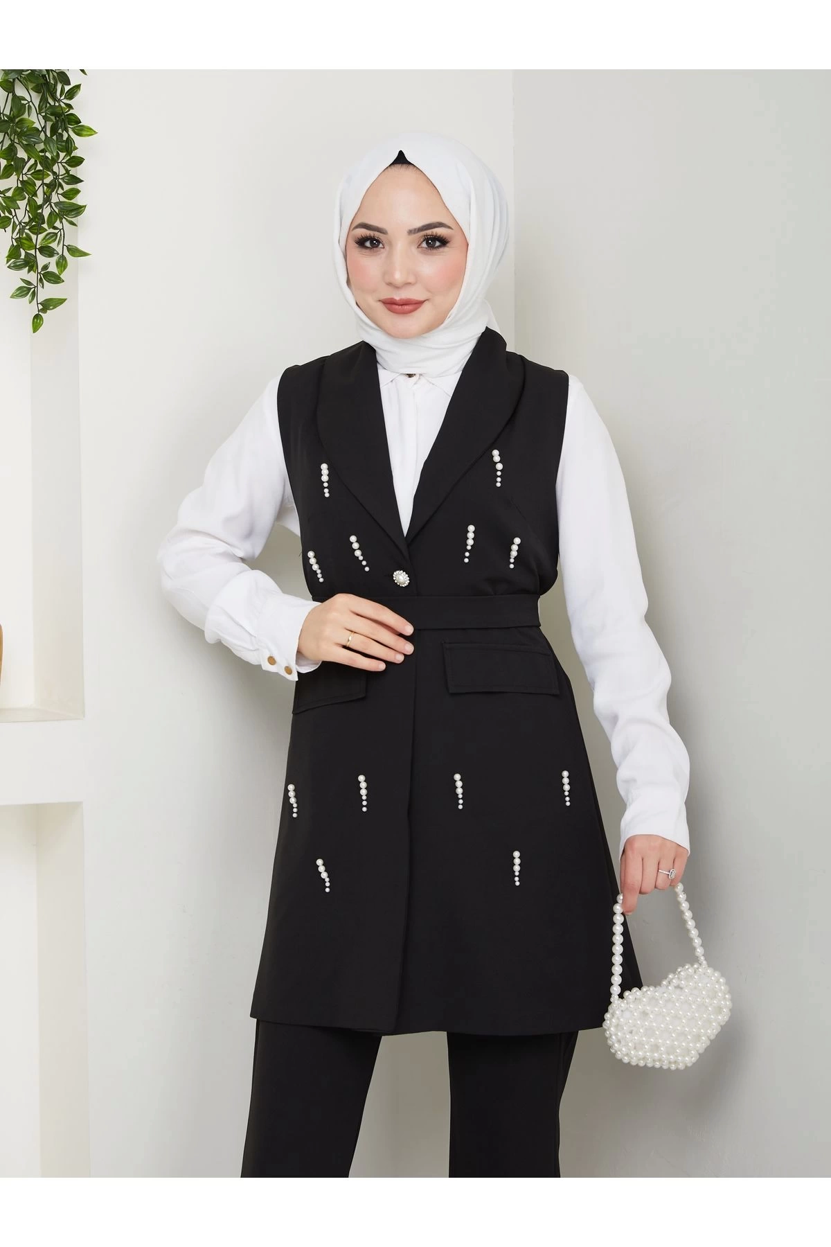 İNCİ TAŞLİ YELEK PANTOLON İKİLİ TAKIM 25088