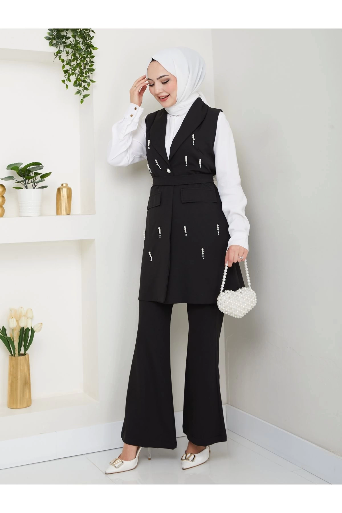 İNCİ TAŞLİ YELEK PANTOLON İKİLİ TAKIM 25088