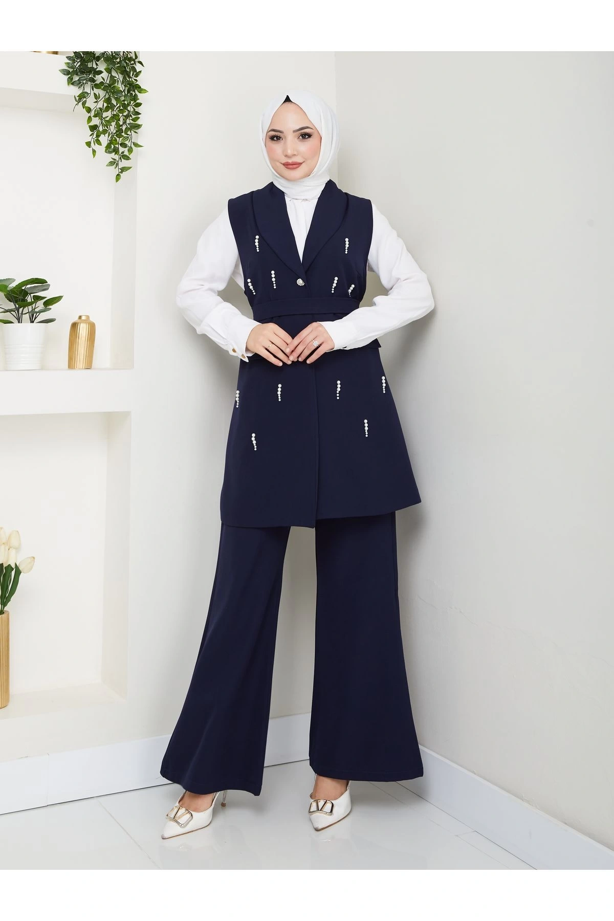 İNCİ TAŞLİ YELEK PANTOLON İKİLİ TAKIM 25088