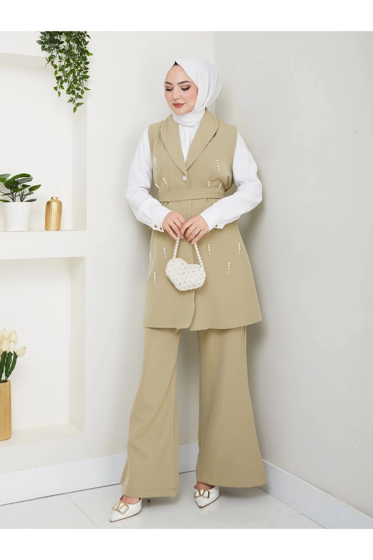 İNCİ TAŞLİ YELEK PANTOLON İKİLİ TAKIM 25088