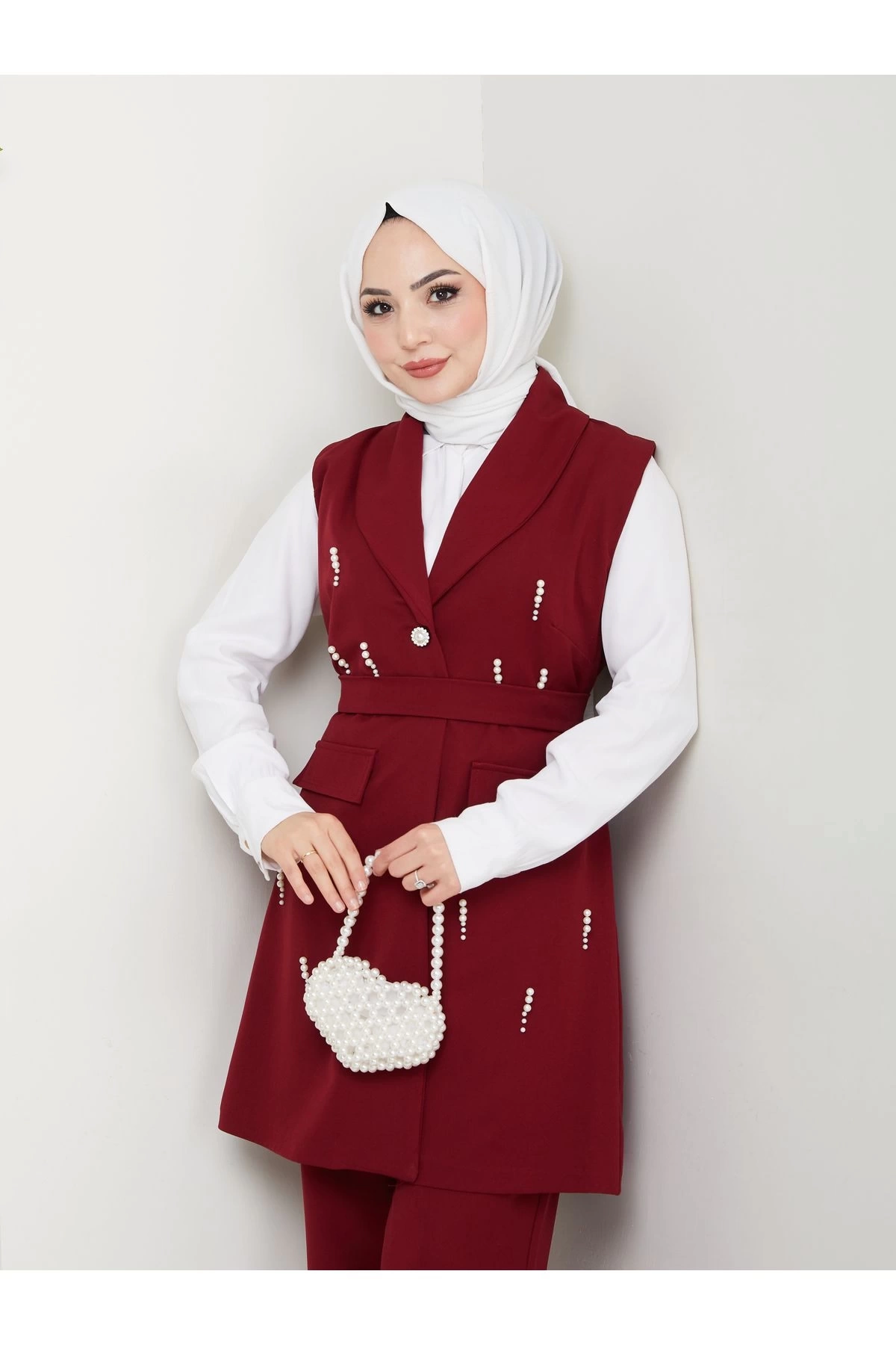 İNCİ TAŞLİ YELEK PANTOLON İKİLİ TAKIM 25088