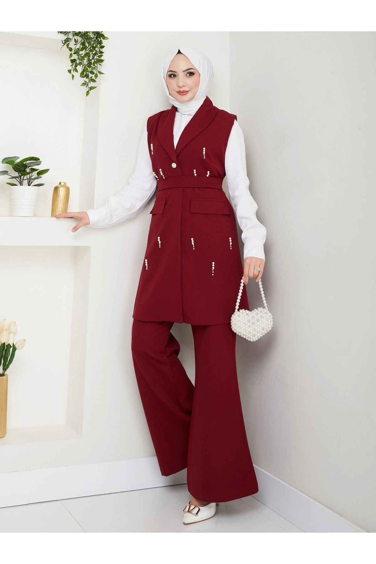 İNCİ TAŞLİ YELEK PANTOLON İKİLİ TAKIM 25088