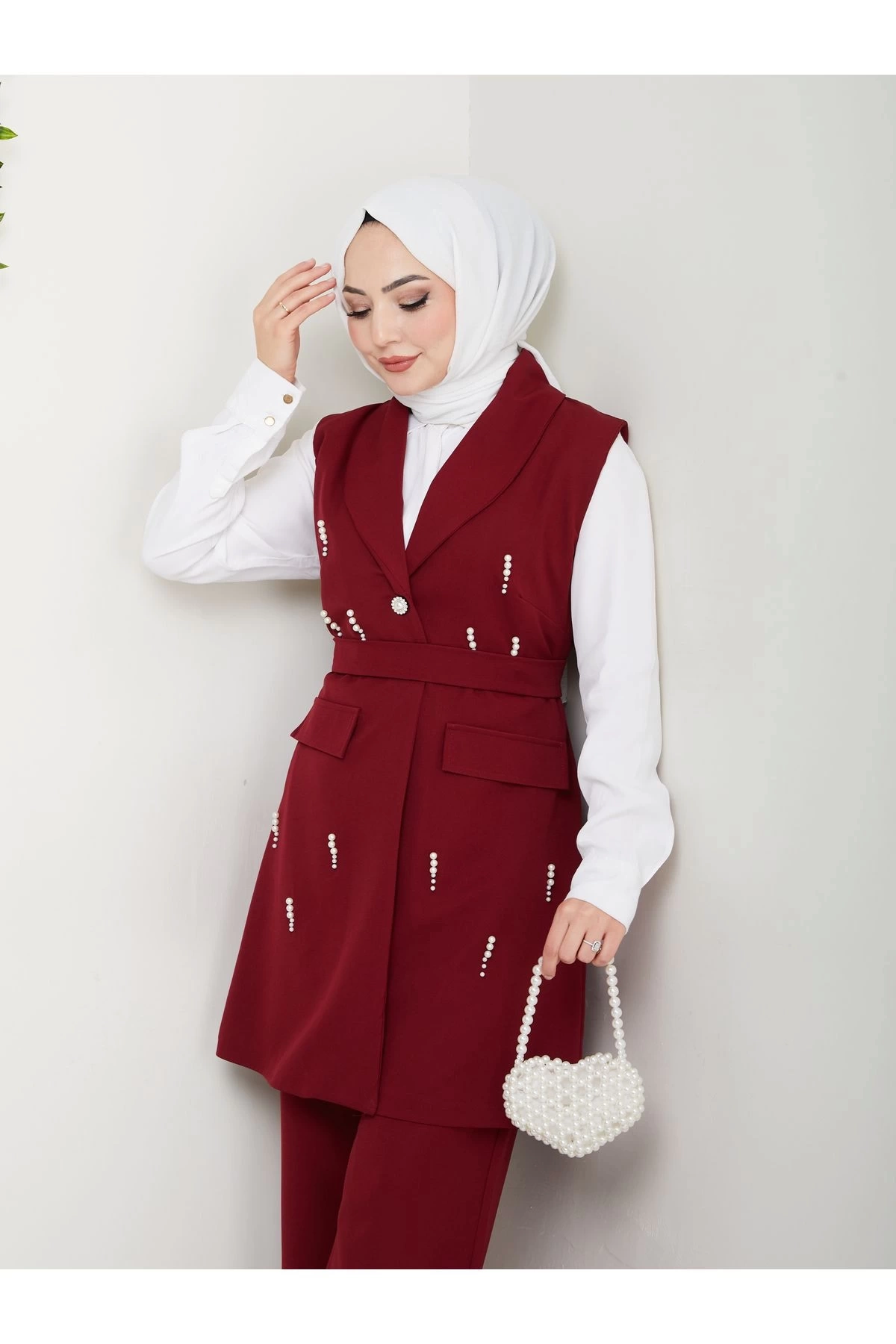 İNCİ TAŞLİ YELEK PANTOLON İKİLİ TAKIM 25088