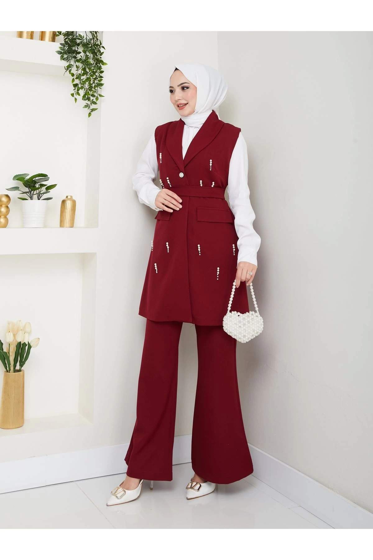 İNCİ TAŞLİ YELEK PANTOLON İKİLİ TAKIM 25088